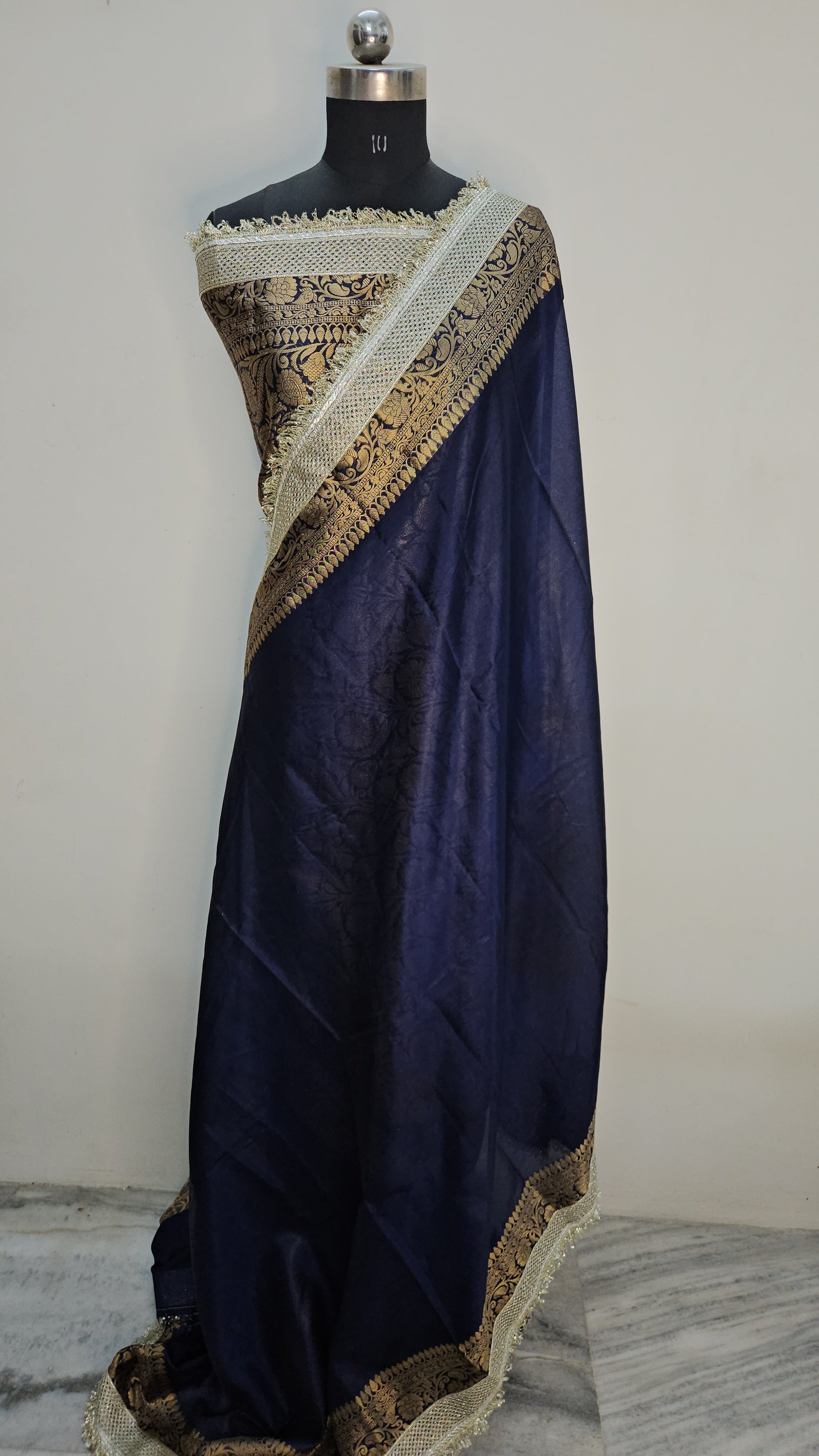 Rajkumari premium tissue mirror lace work faux Banarasi Saree