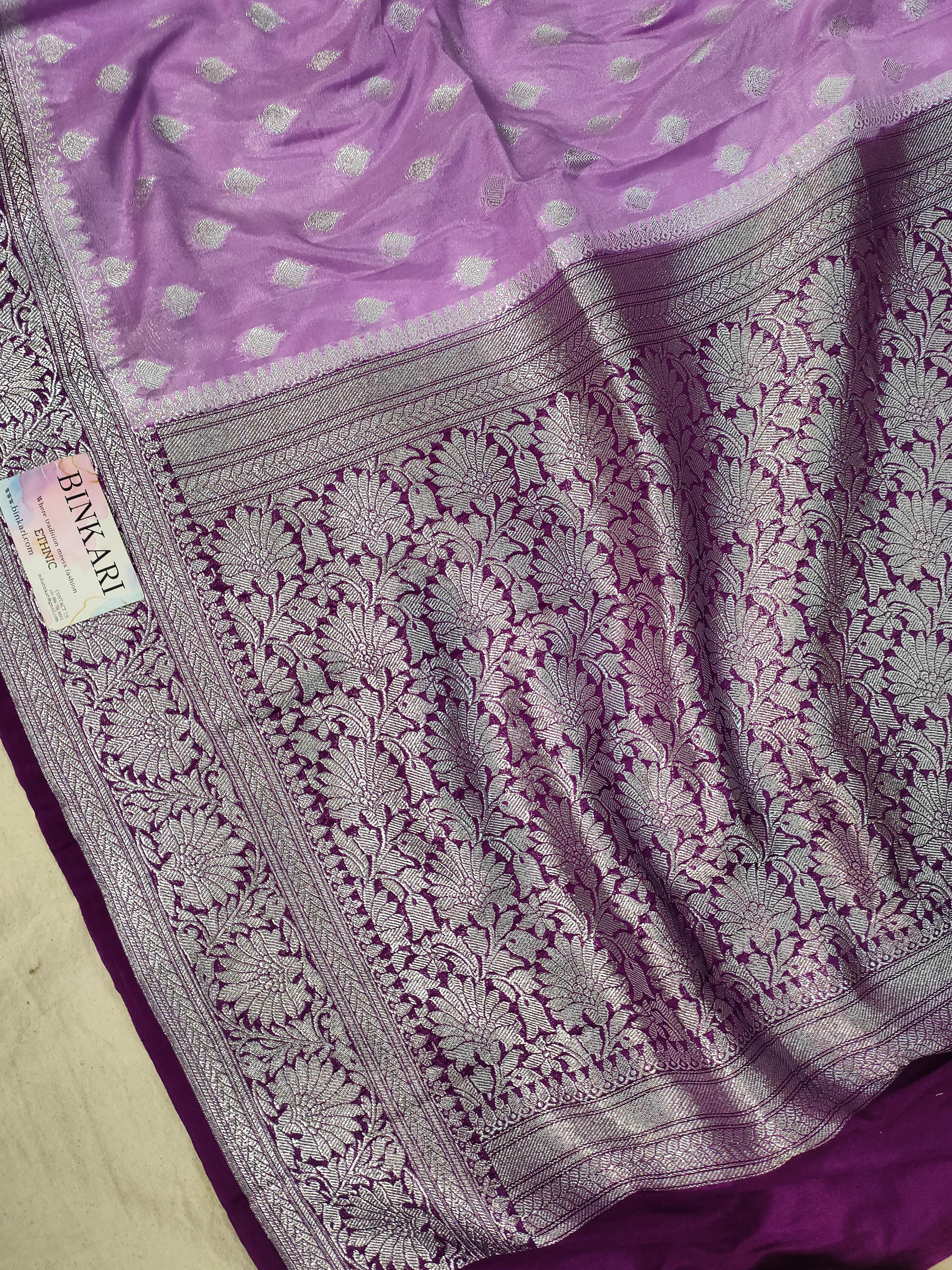 Faux Katans Georgette Contrast-Dye Buti Banarasi Saree/ Pastel Violet