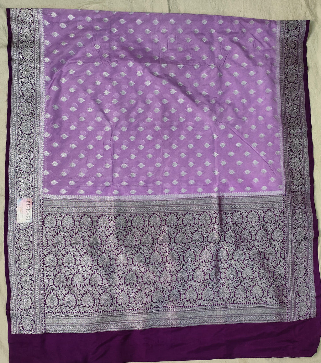Faux Katans Georgette Contrast-Dye Buti Banarasi Saree/ Pastel Violet