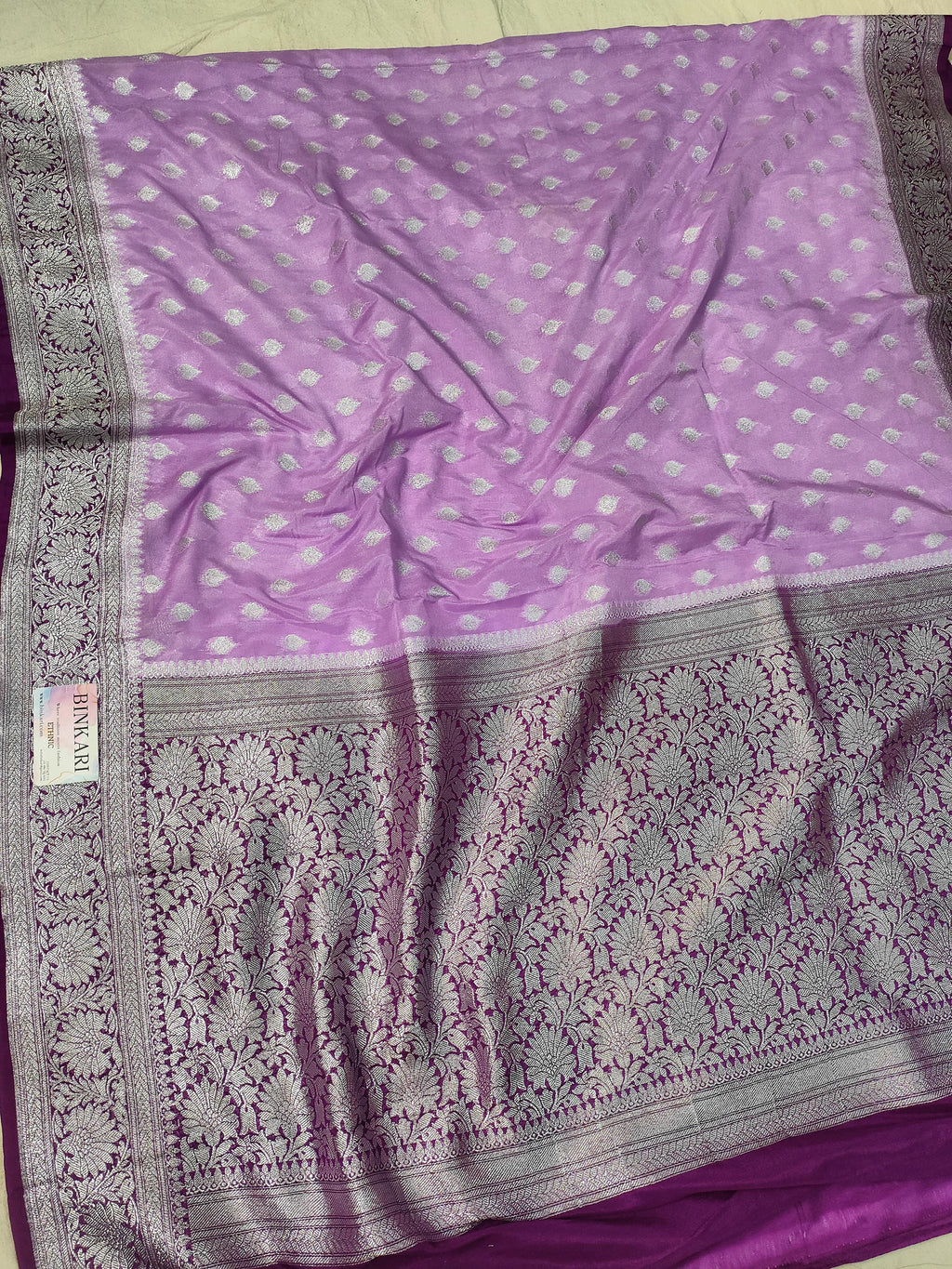 Faux Katans Georgette Contrast-Dye Buti Banarasi Saree/ Pastel Violet