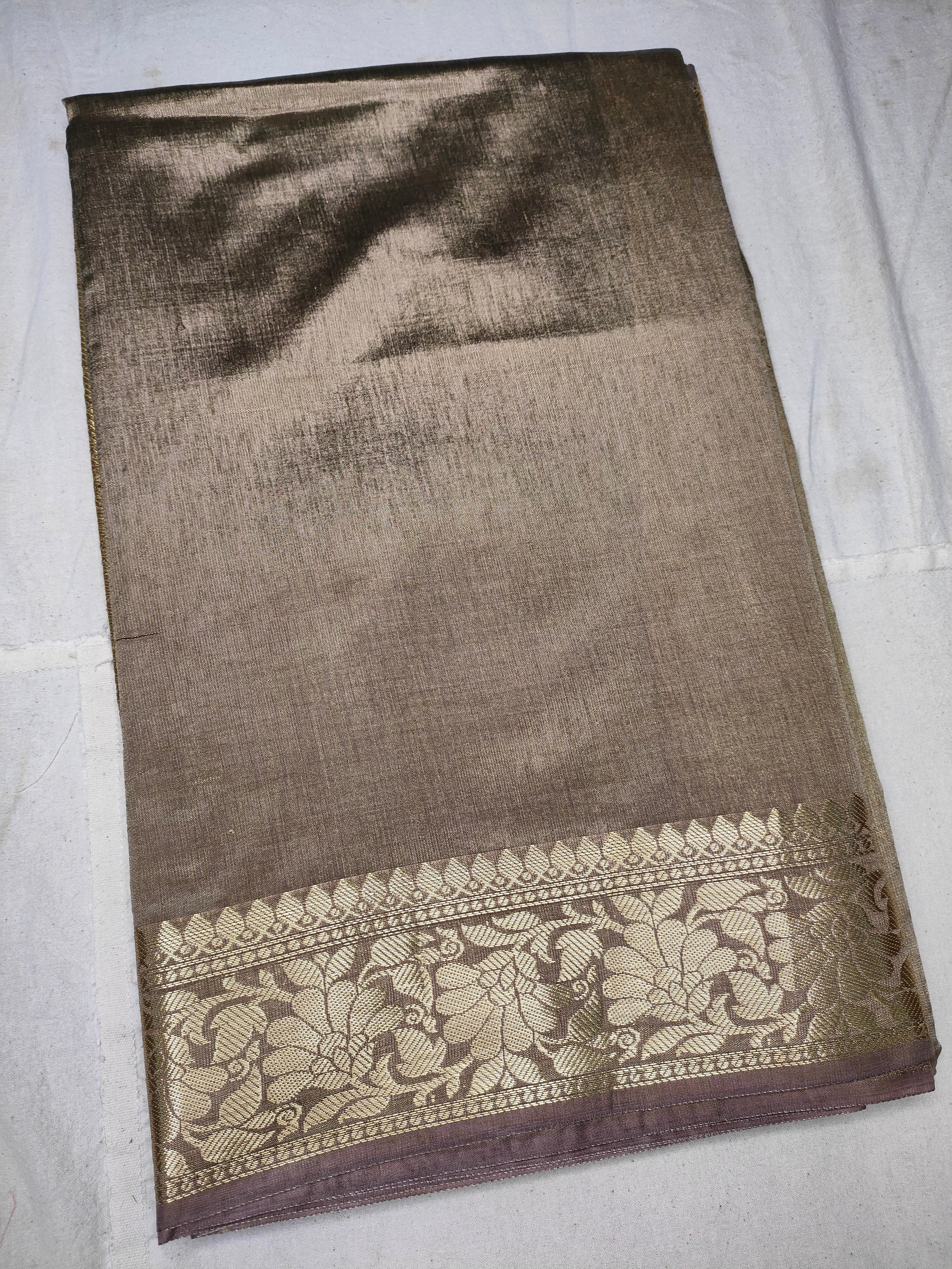 Coffee Soft Faux Banarasi Saree & Faux Gold Zari/ Banarasi Saree With Blouse