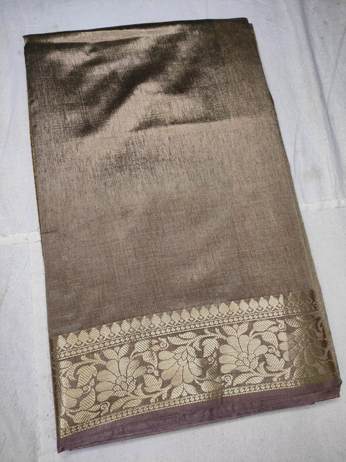 Coffee Soft Faux Banarasi Saree & Faux Gold Zari/ Banarasi Saree With Blouse