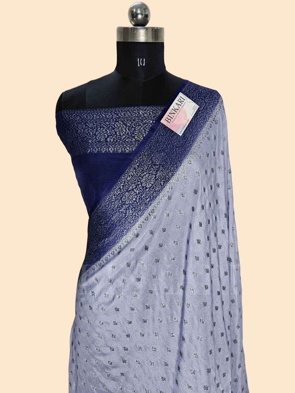 Aqs Blue Faux Georgette Katans Buti Banarasi Saree Faux Grey Zari With Blouse