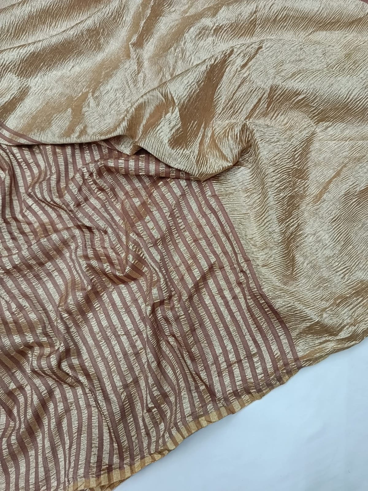 PURE TISSUE SILK LEHARIYA WEAVE BANARASI SAREE IN LIGHT COFFEE