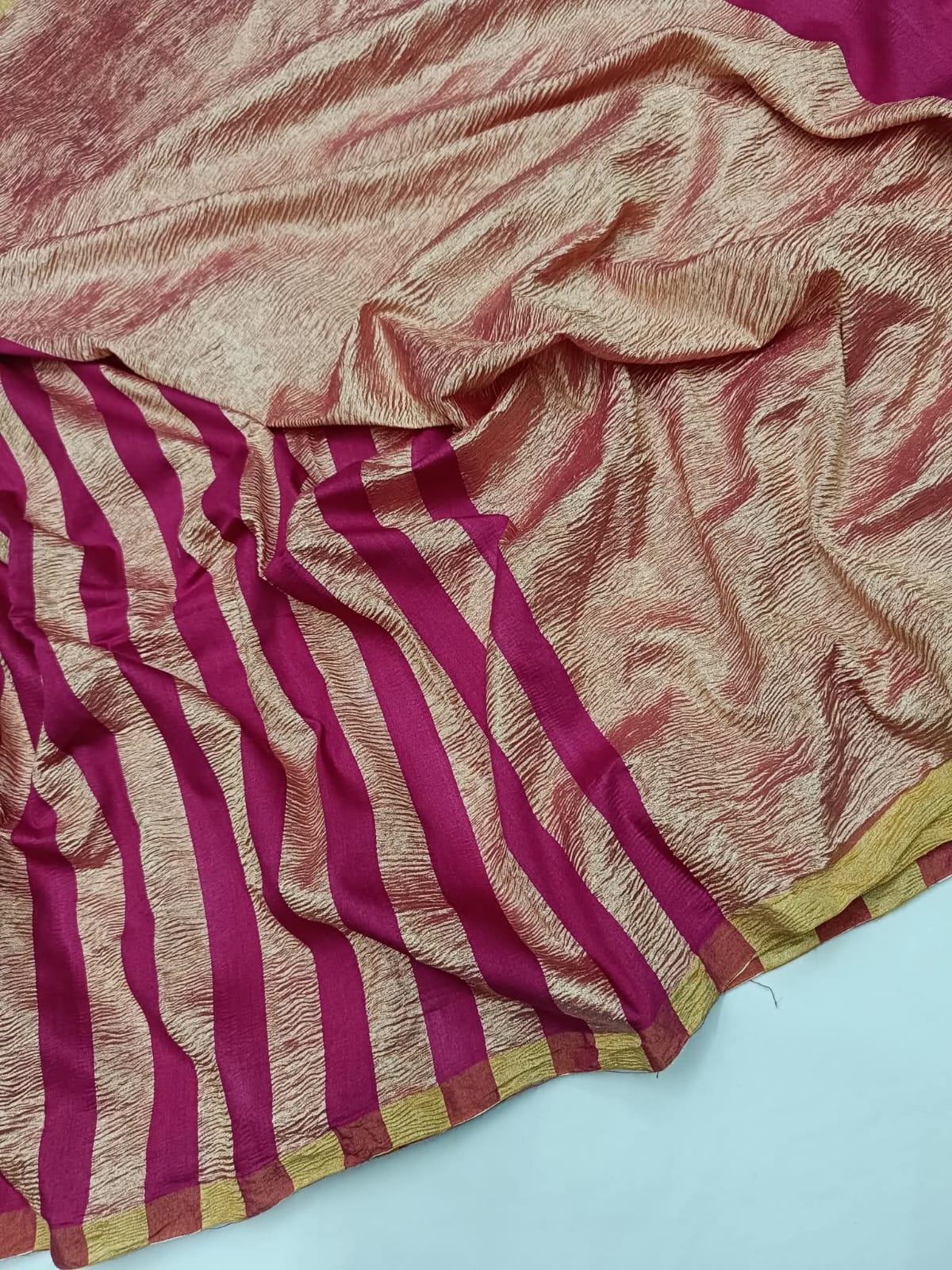 PURE TISSUE SILK STRIPE WEAVE BANARASI SAREE IN BAIGNI PURPLE