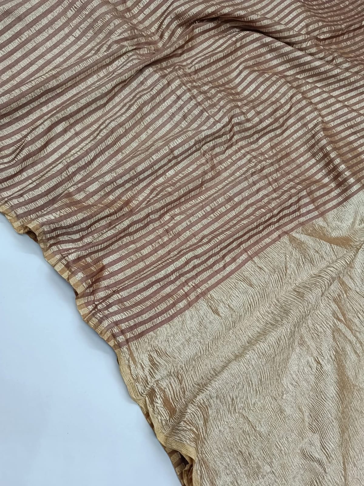 PURE TISSUE SILK LEHARIYA WEAVE BANARASI SAREE IN LIGHT COFFEE