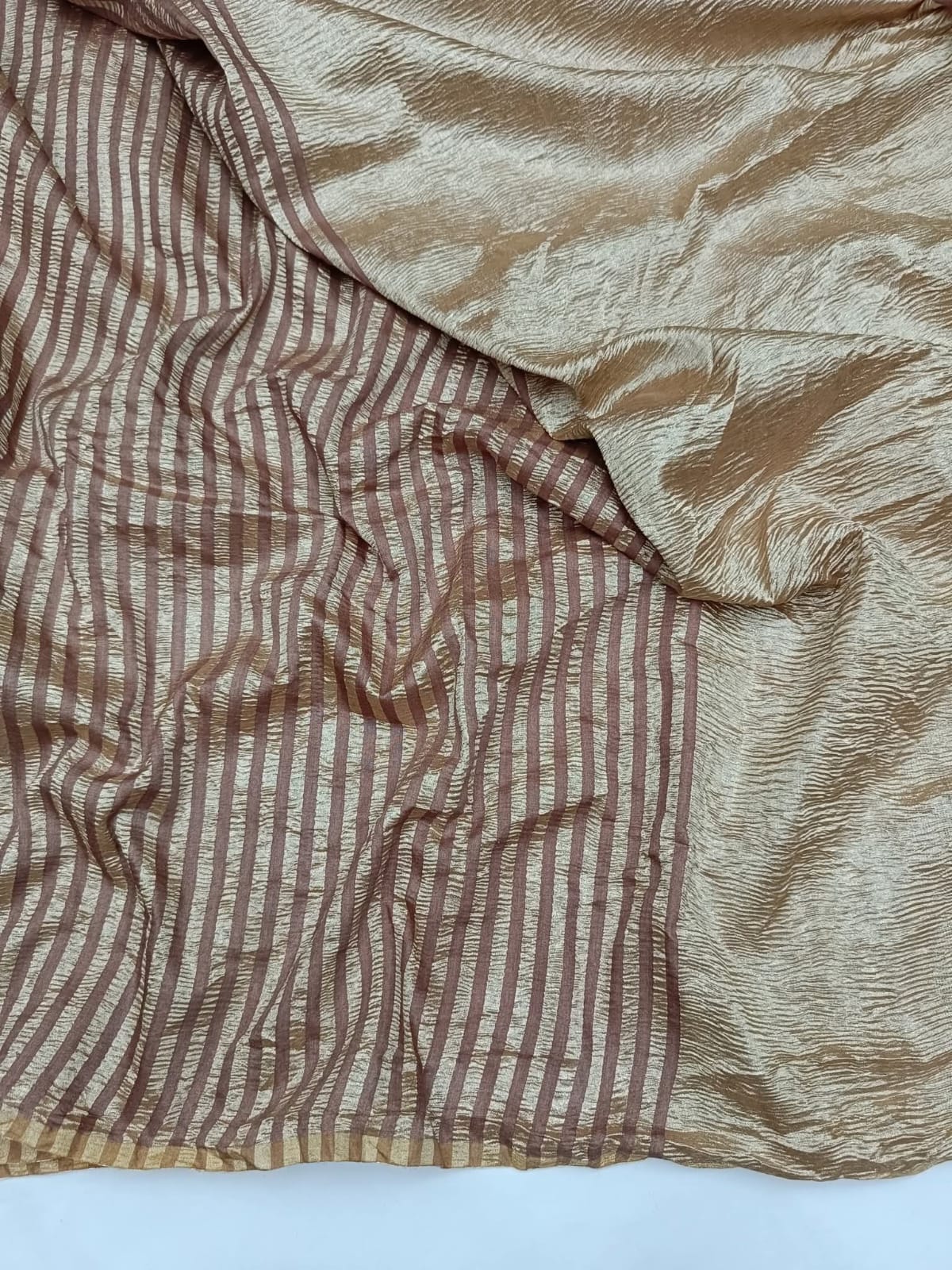 PURE TISSUE SILK LEHARIYA WEAVE BANARASI SAREE IN LIGHT COFFEE