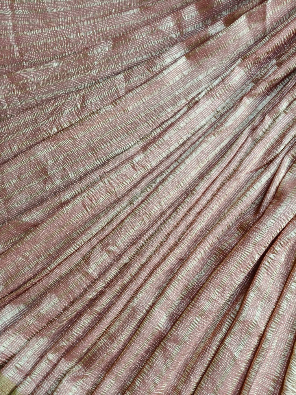 PURE TISSUE SILK STRIPE WEAVE BANARASI SAREE IN GAAJRI