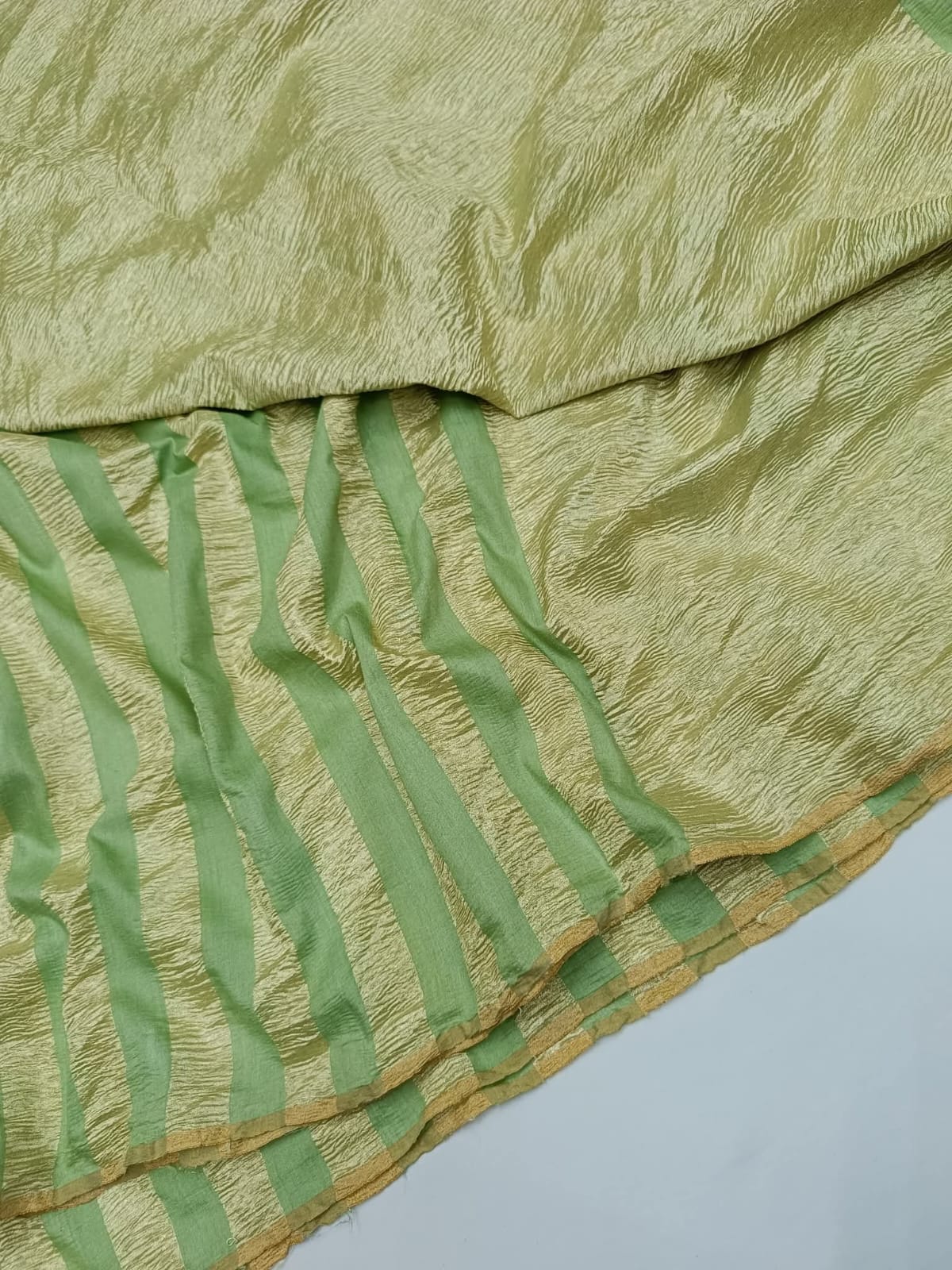 PURE TISSUE SILK STRIPE WEAVE BANARASI SAREE IN PISTA