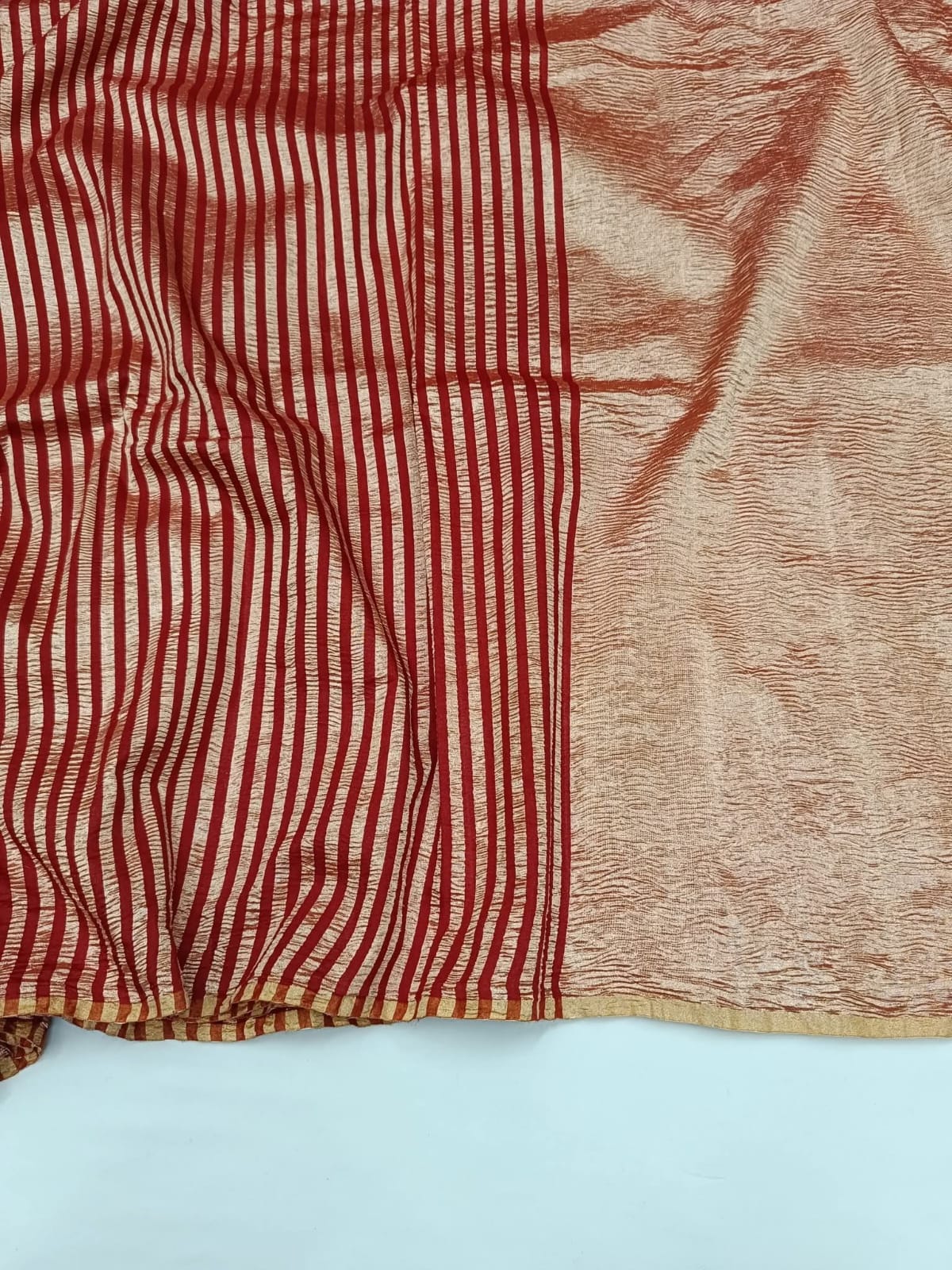 PURE TISSUE SILK LEHARIYA WEAVE BANARASI SAREE IN CLARET RED