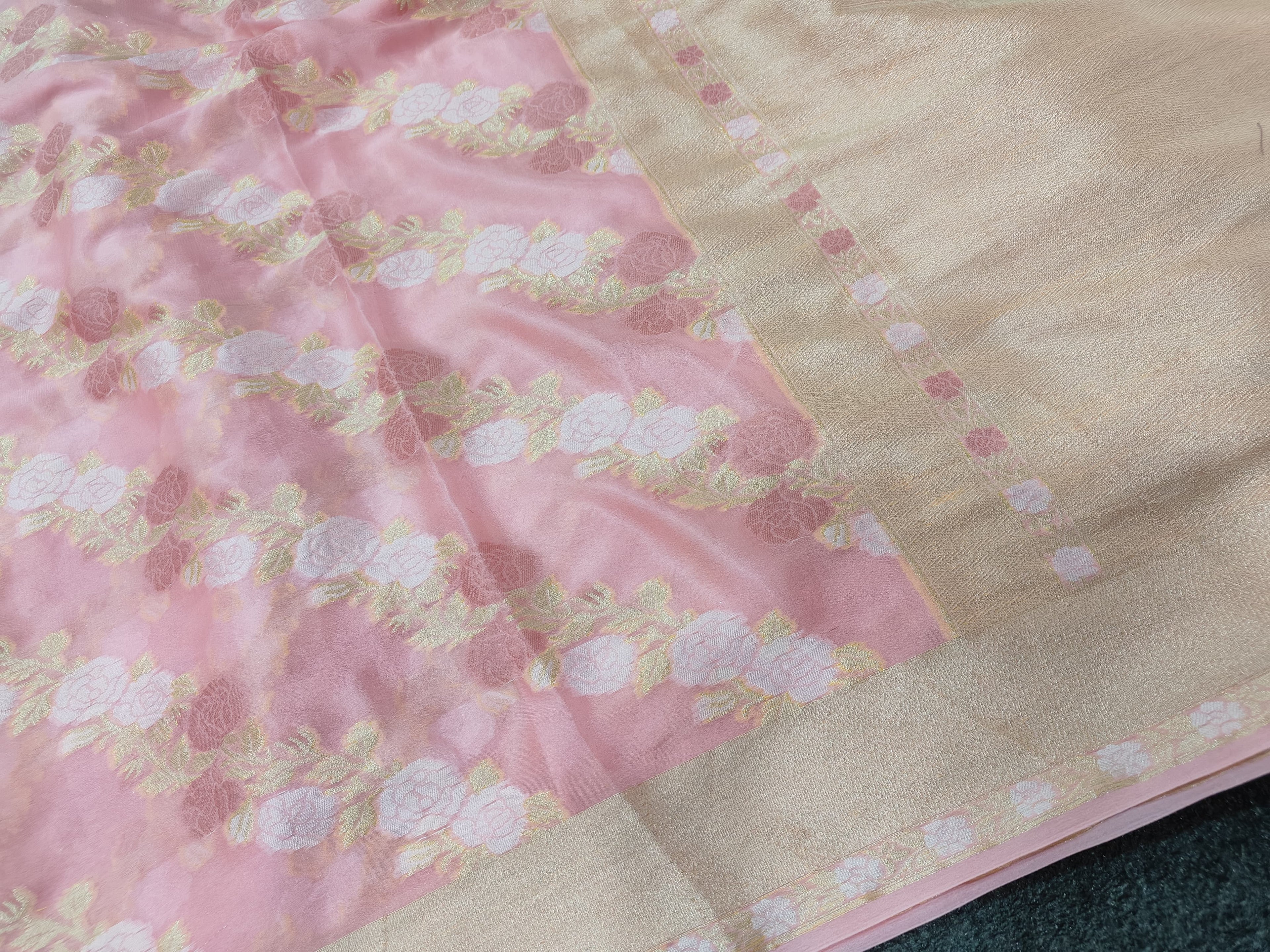 PURE CHIFFON SILK SONA RUPA JAAL WOVEN BANARASI SAREE IN LIGHT PINK