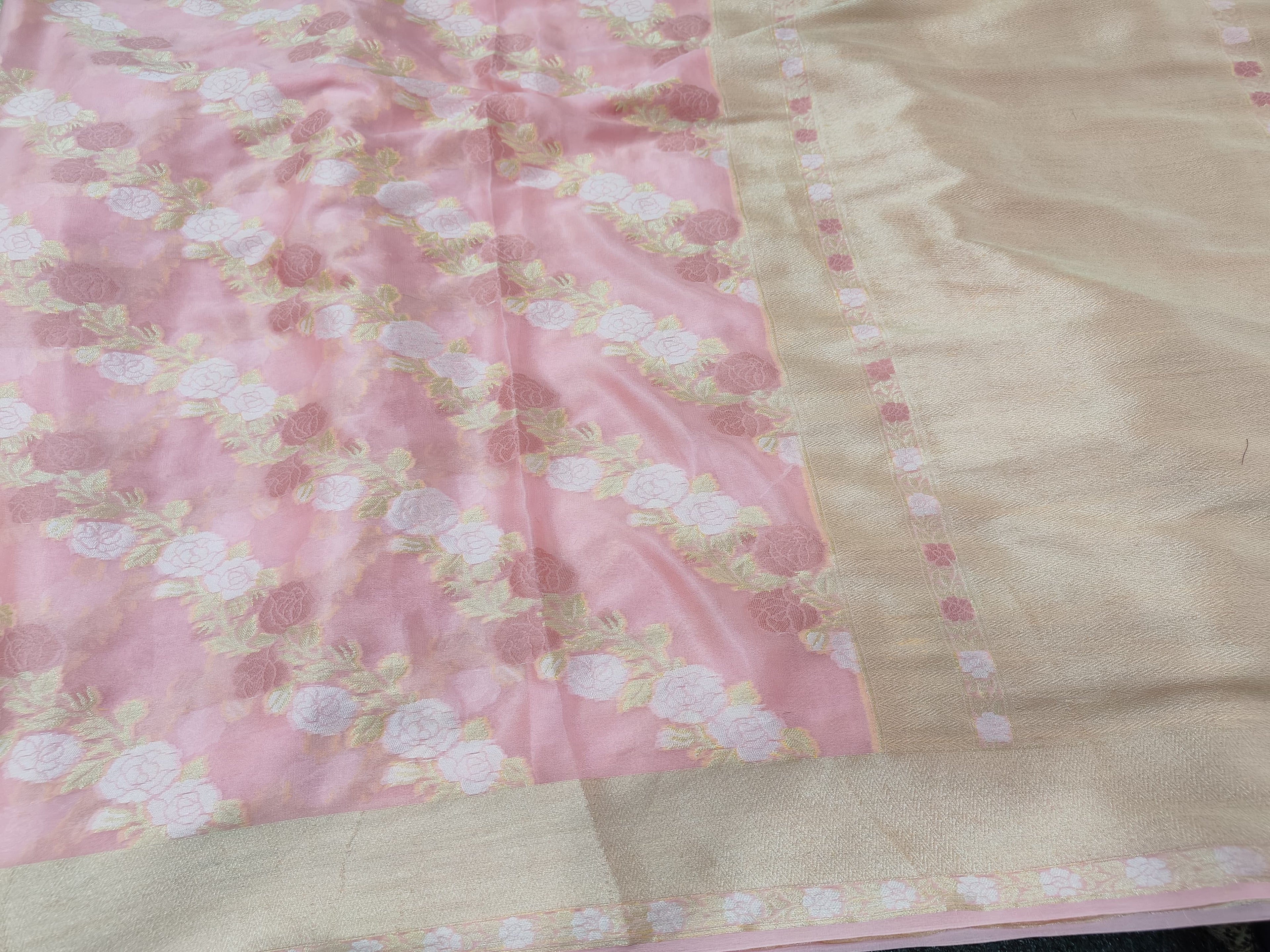 PURE CHIFFON SILK SONA RUPA JAAL WOVEN BANARASI SAREE IN LIGHT PINK