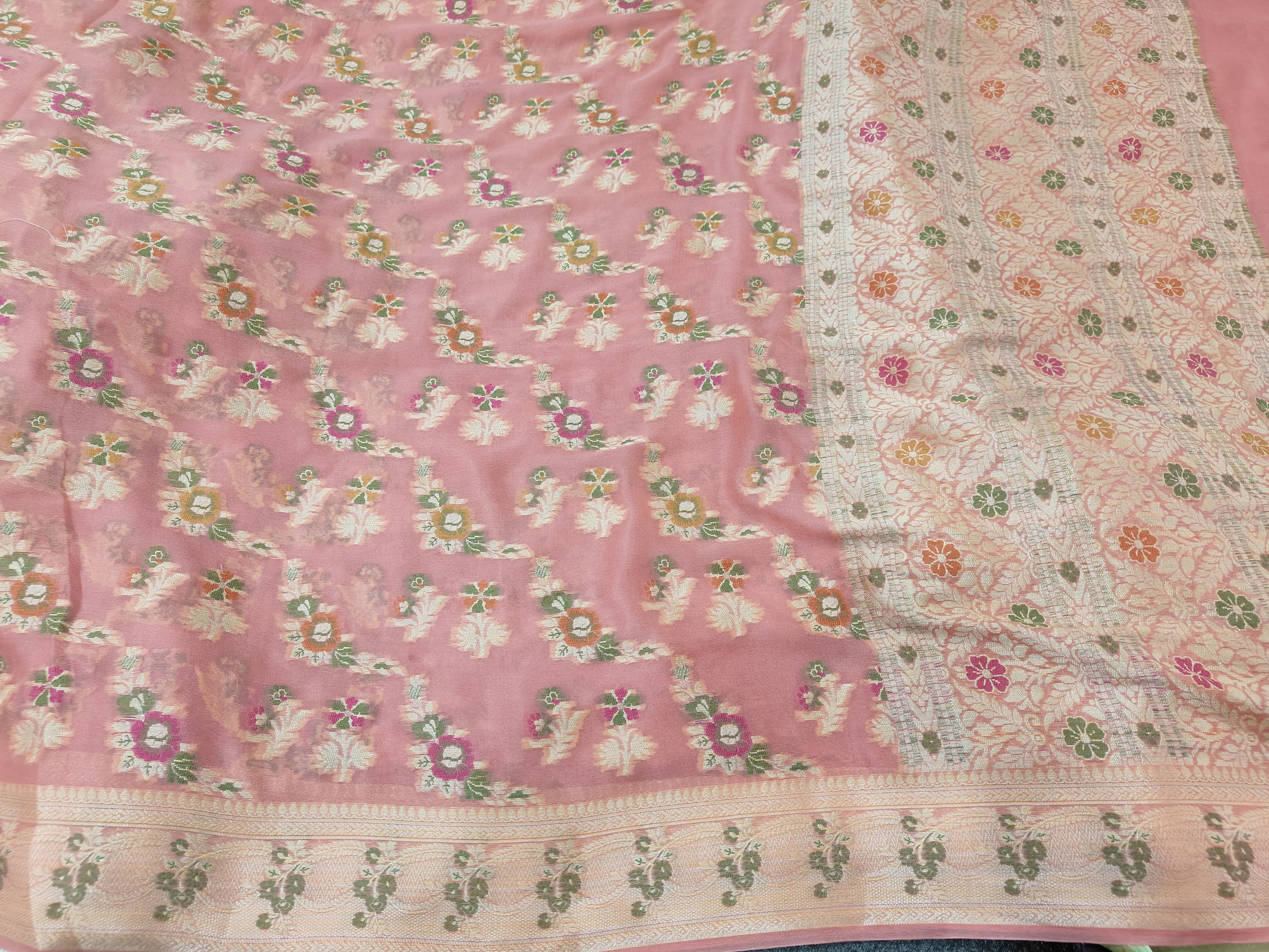 PURE CHIFFON SILK TILFE SONA RUPA JAAL WOVEN BANARASI SAREE IN GAAJRI PINK