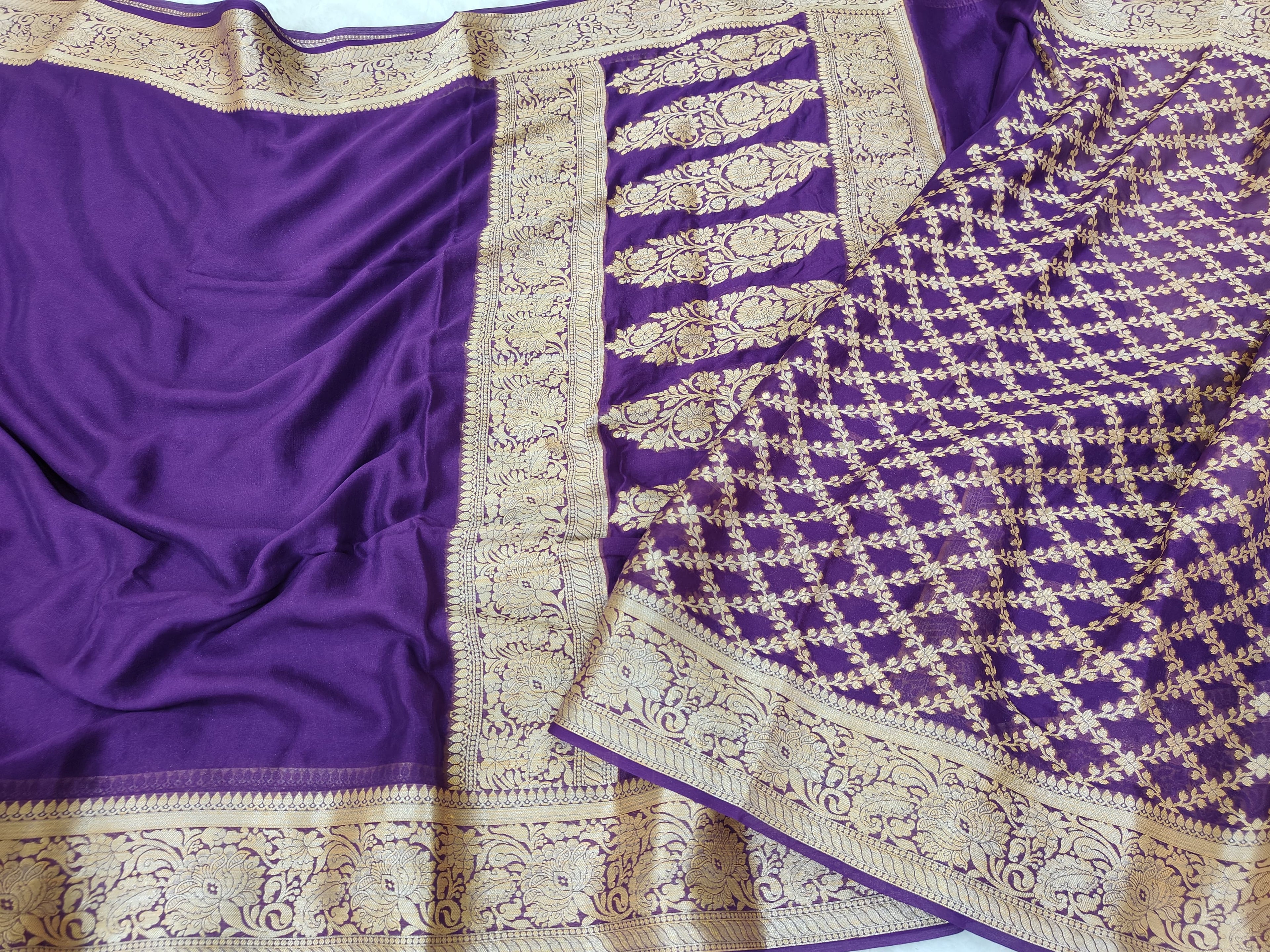 PURE CHIFFON SILK BANARASI SAREE TILFEE MEENA WORK/