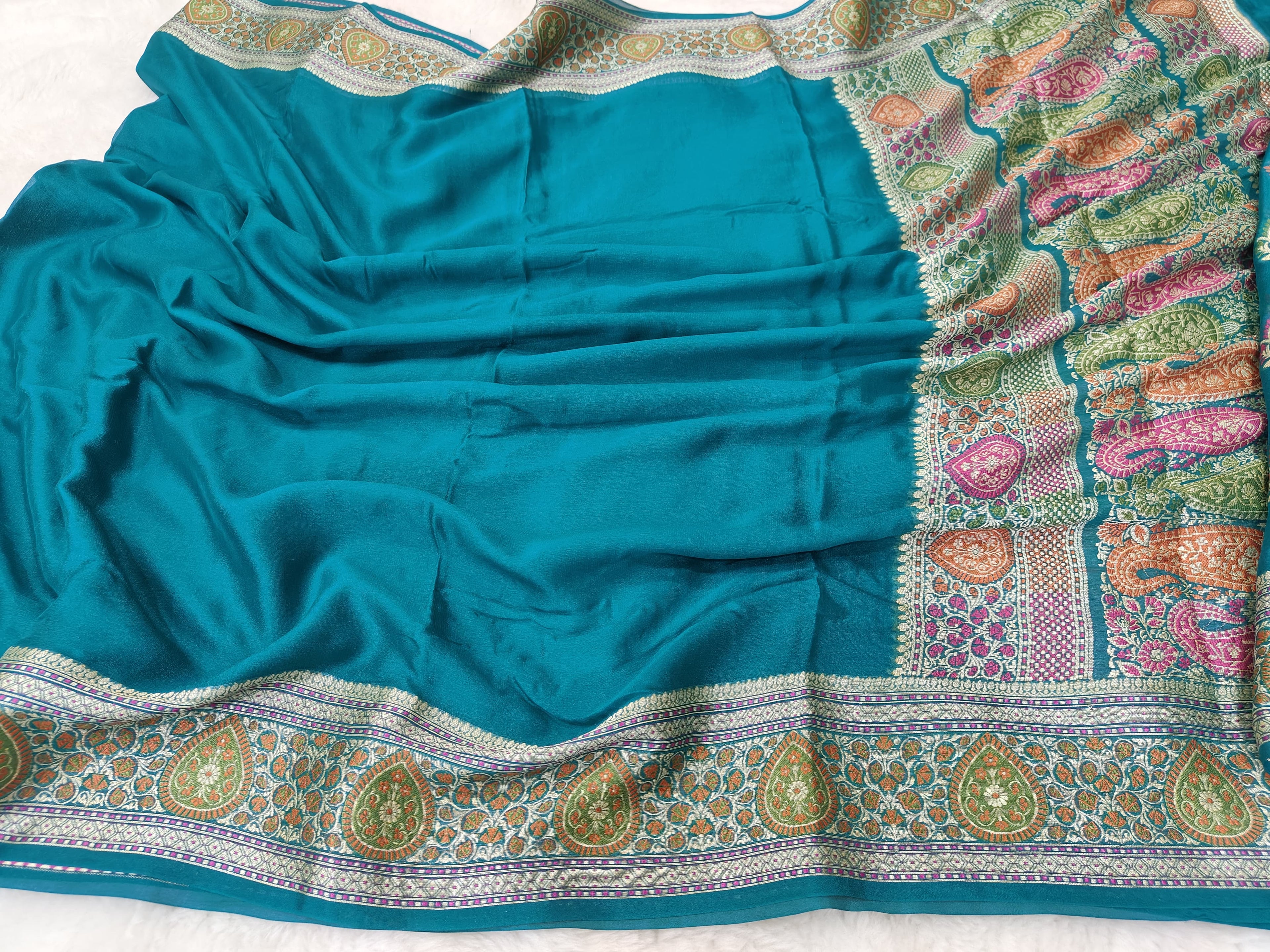 PURE CHIFFON SILK BANARASI SAREE TESTED ZARI WOVEN WORK