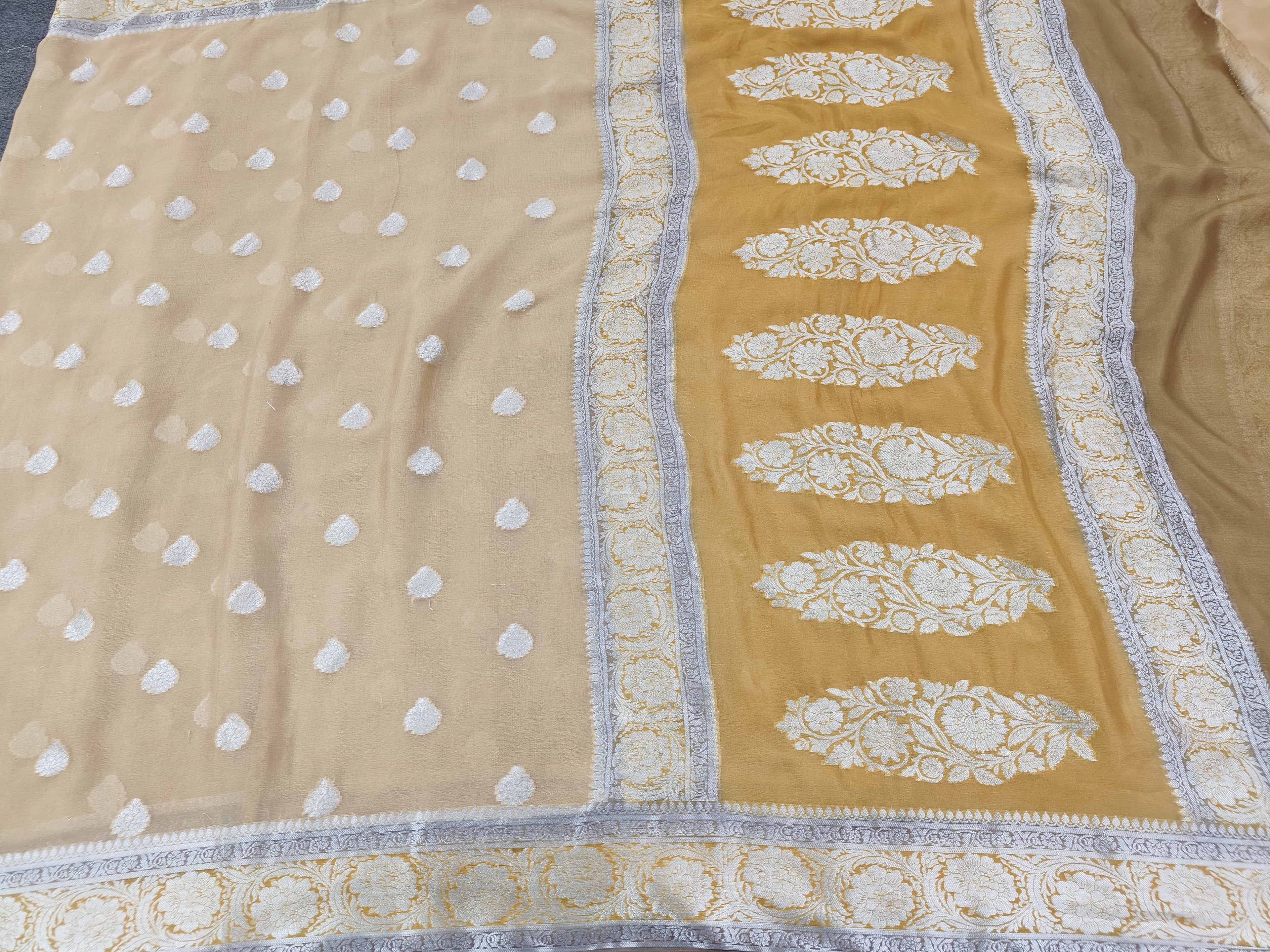 PURE CHIFFON SILK BANARASI SAREE WITH BUTI WOVEN / YELLOW