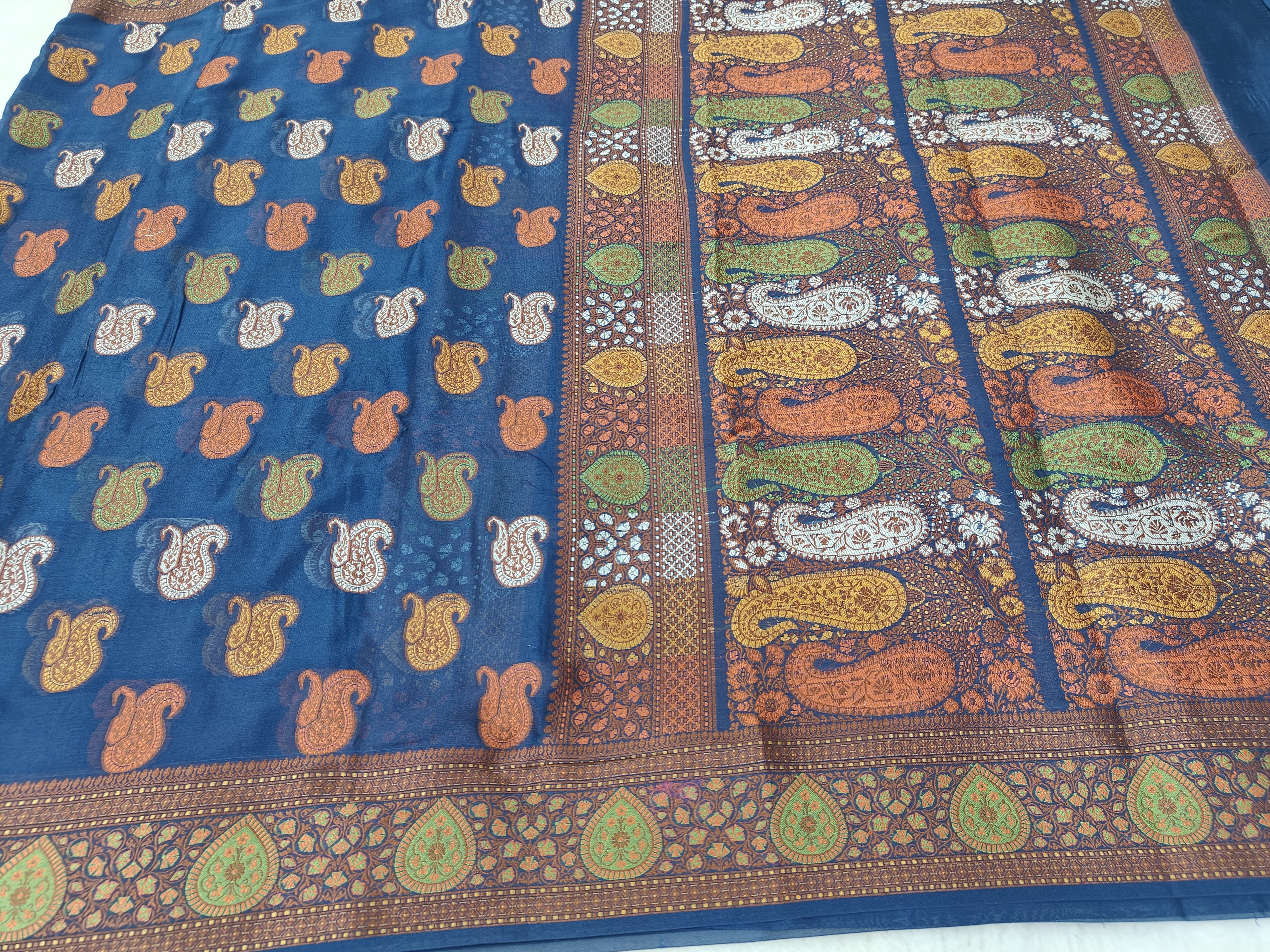 PURE CHIFFON SILK TILFE MEENA BUTI BANARASI SAREE- RAMA GREEN