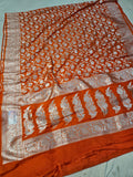 Bareek Jaal Faux Katans Georgette Banarasi Saree/ Orange
