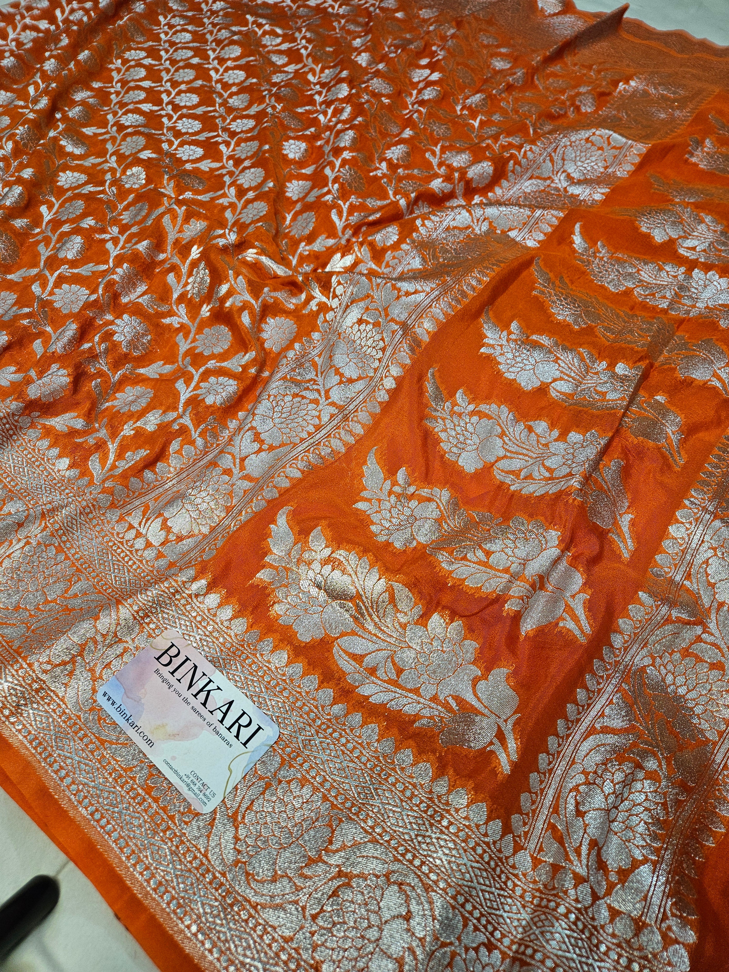 Bareek Jaal Faux Katans Georgette Banarasi Saree/ Orange