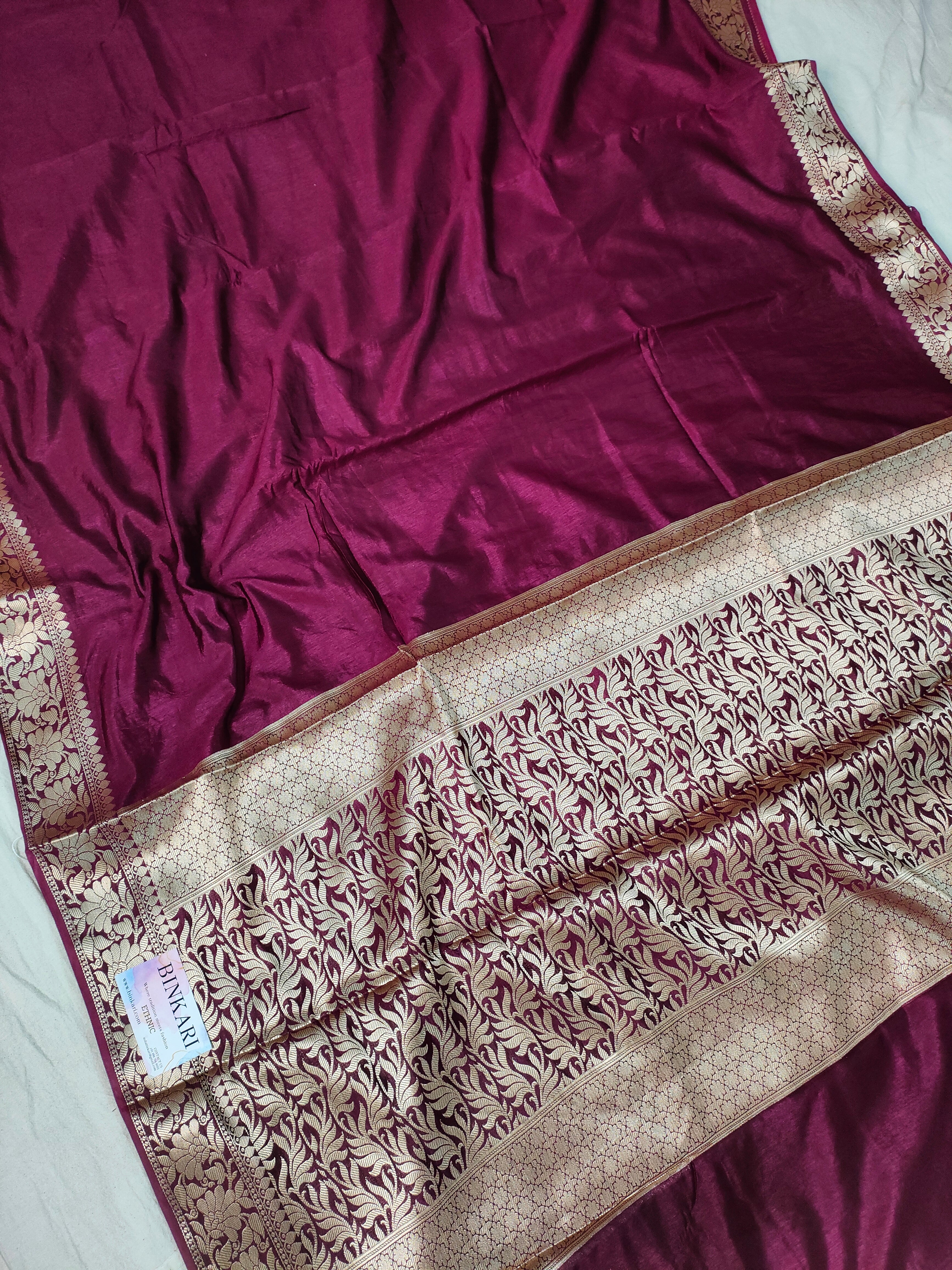Rose Maron Soft Faux Banarasi Saree & Faux Gold Zari/ Banarasi Saree With Blouse