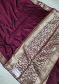 Rose Maron Soft Faux Banarasi Saree & Faux Gold Zari/ Banarasi Saree With Blouse