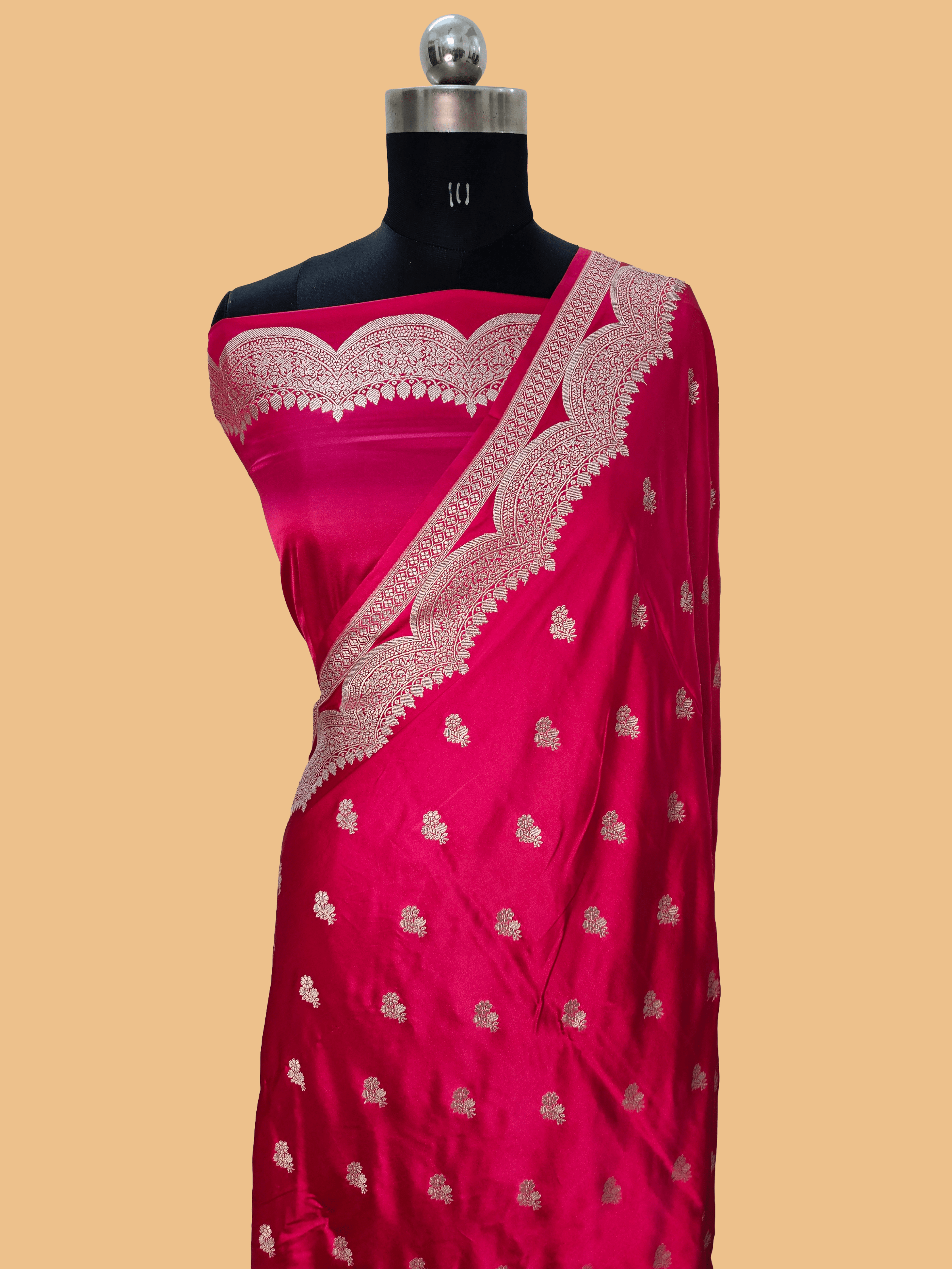 Strawberry Pink Mashru satin woven banarasi saree