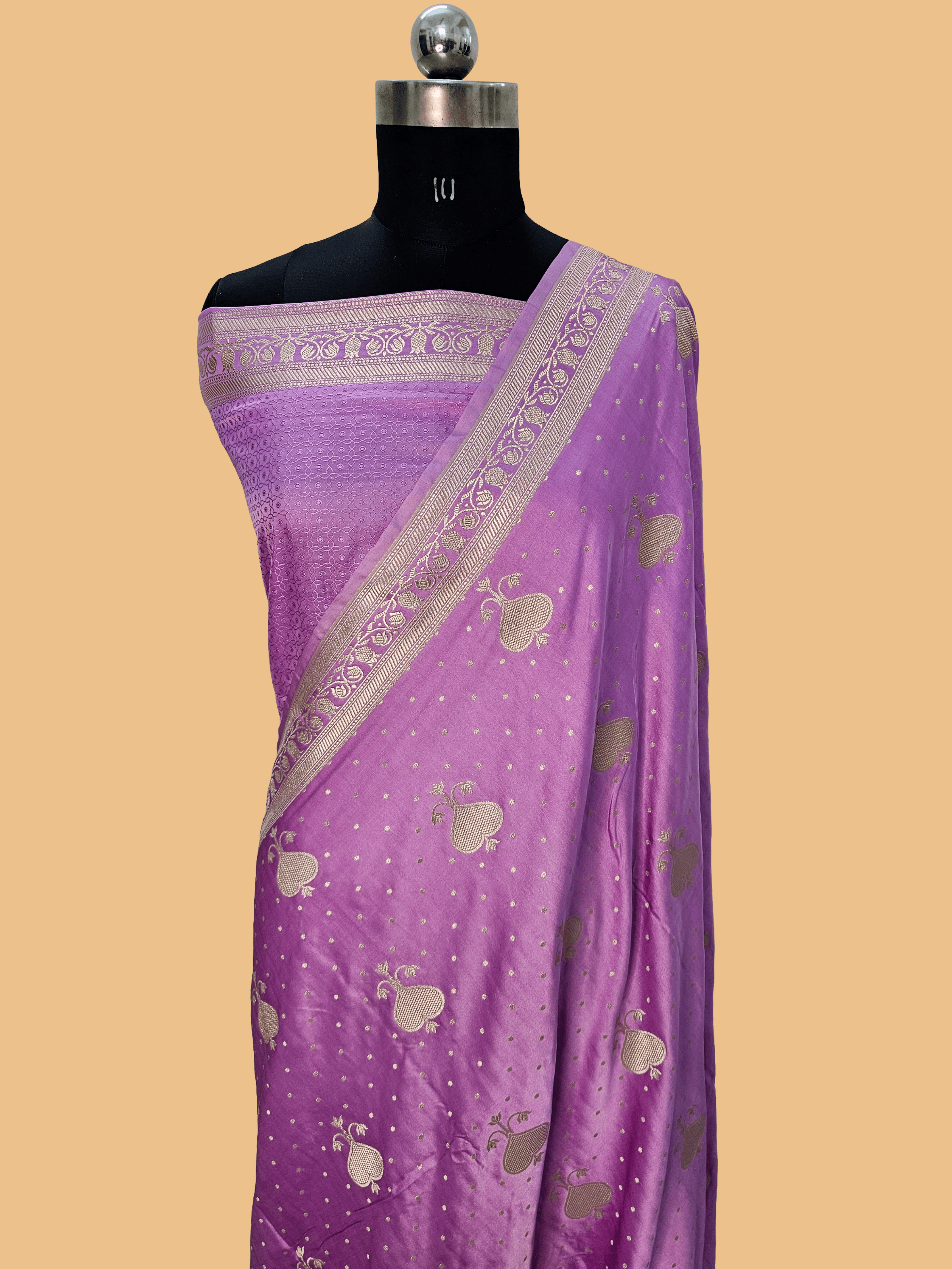 Mashru satin woven banarasi saree in lavender pink