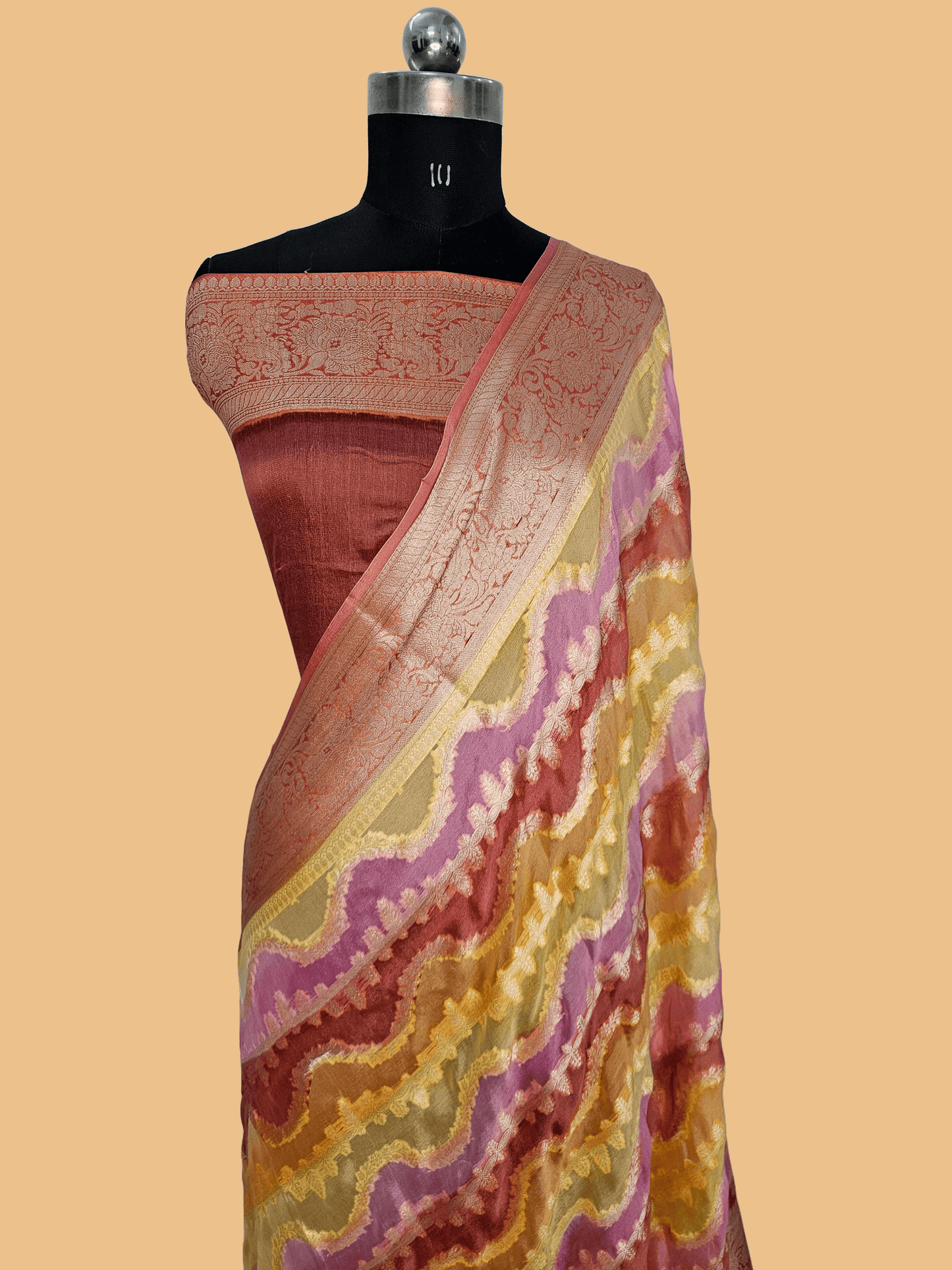 Pure Chiffon Rangkat Handbrush Banarasi Saree