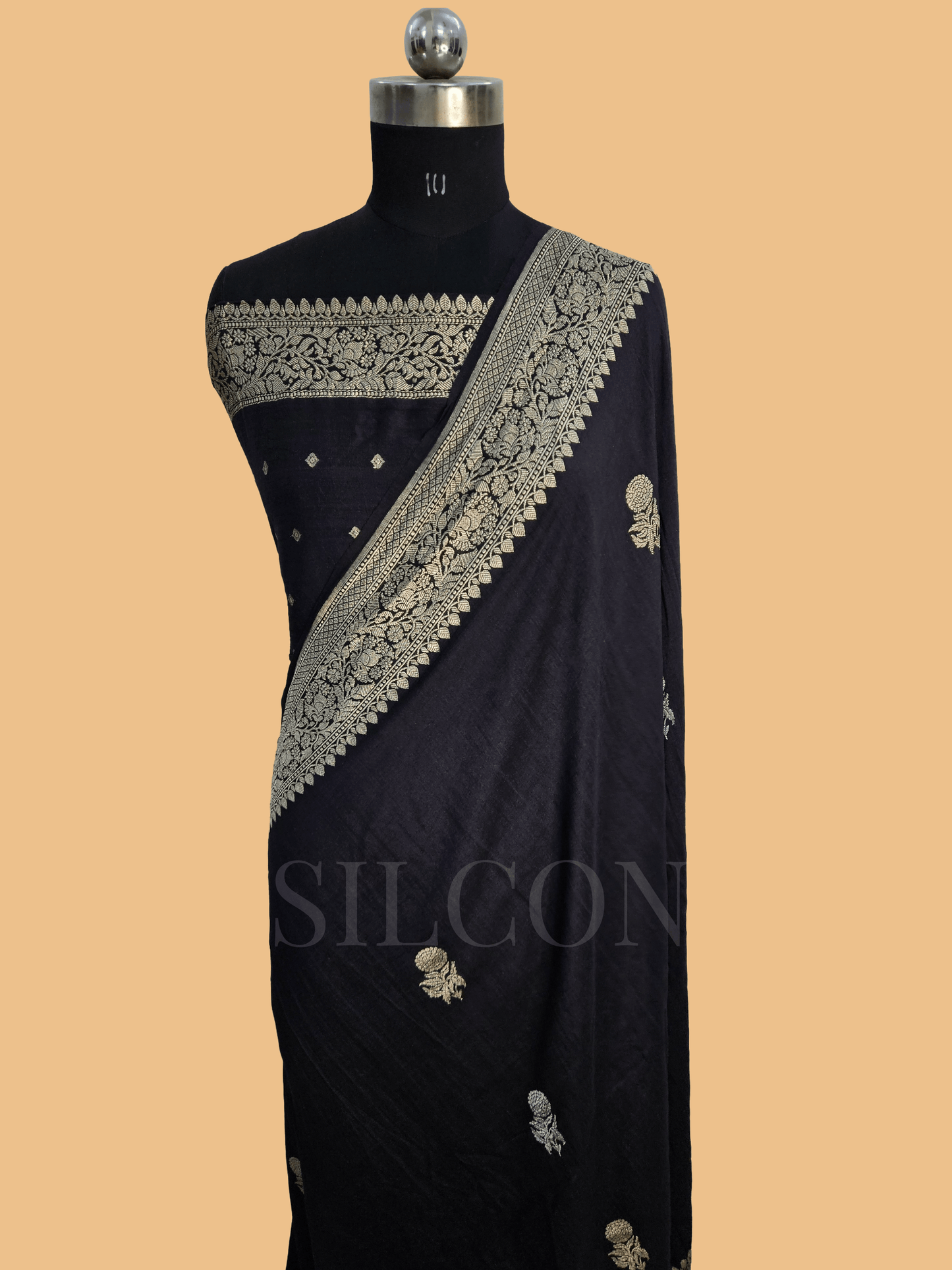 handloom pure moonga silk banarasi saree in Black