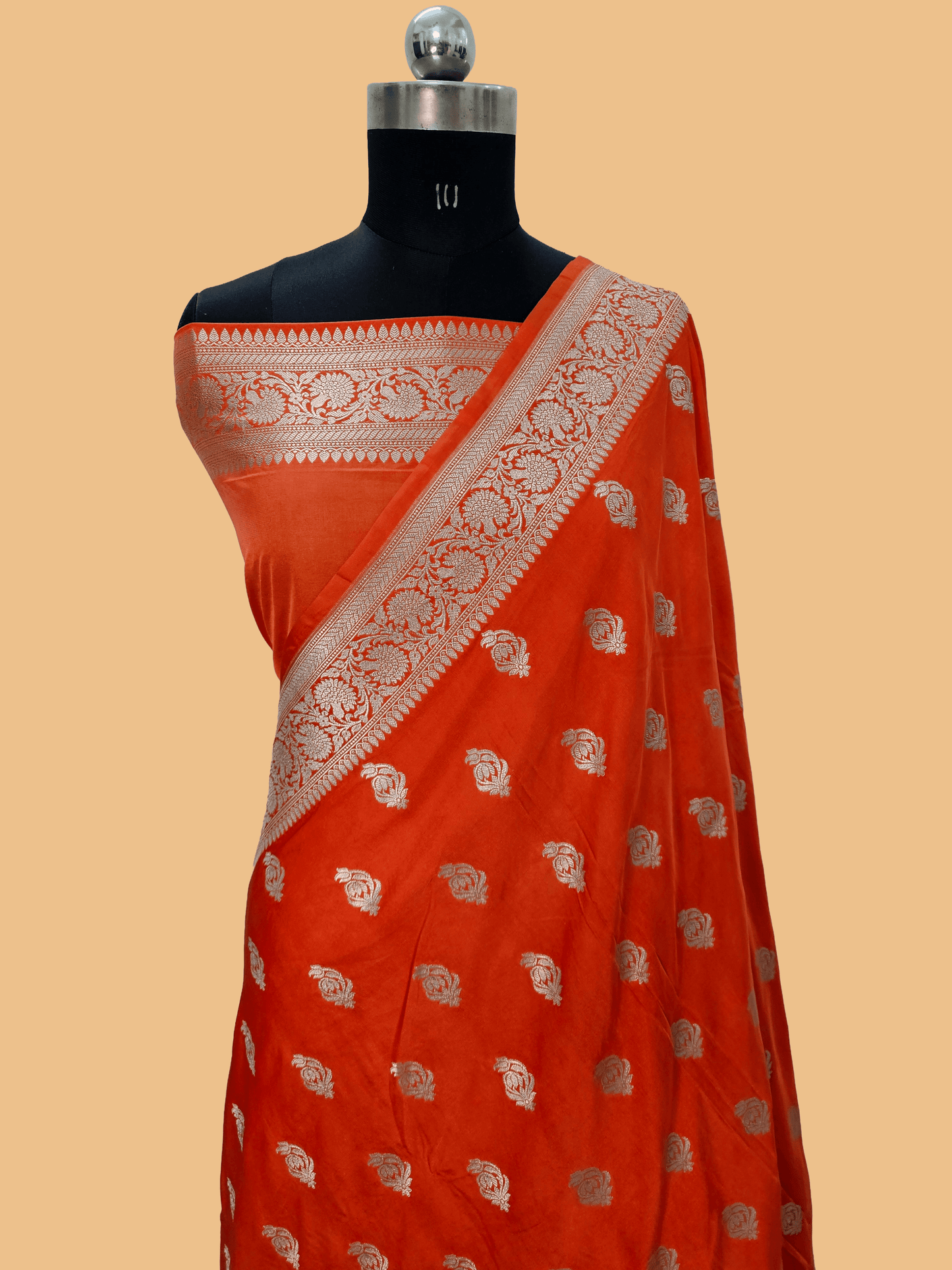 mashru banarasi buta woven saree in orange