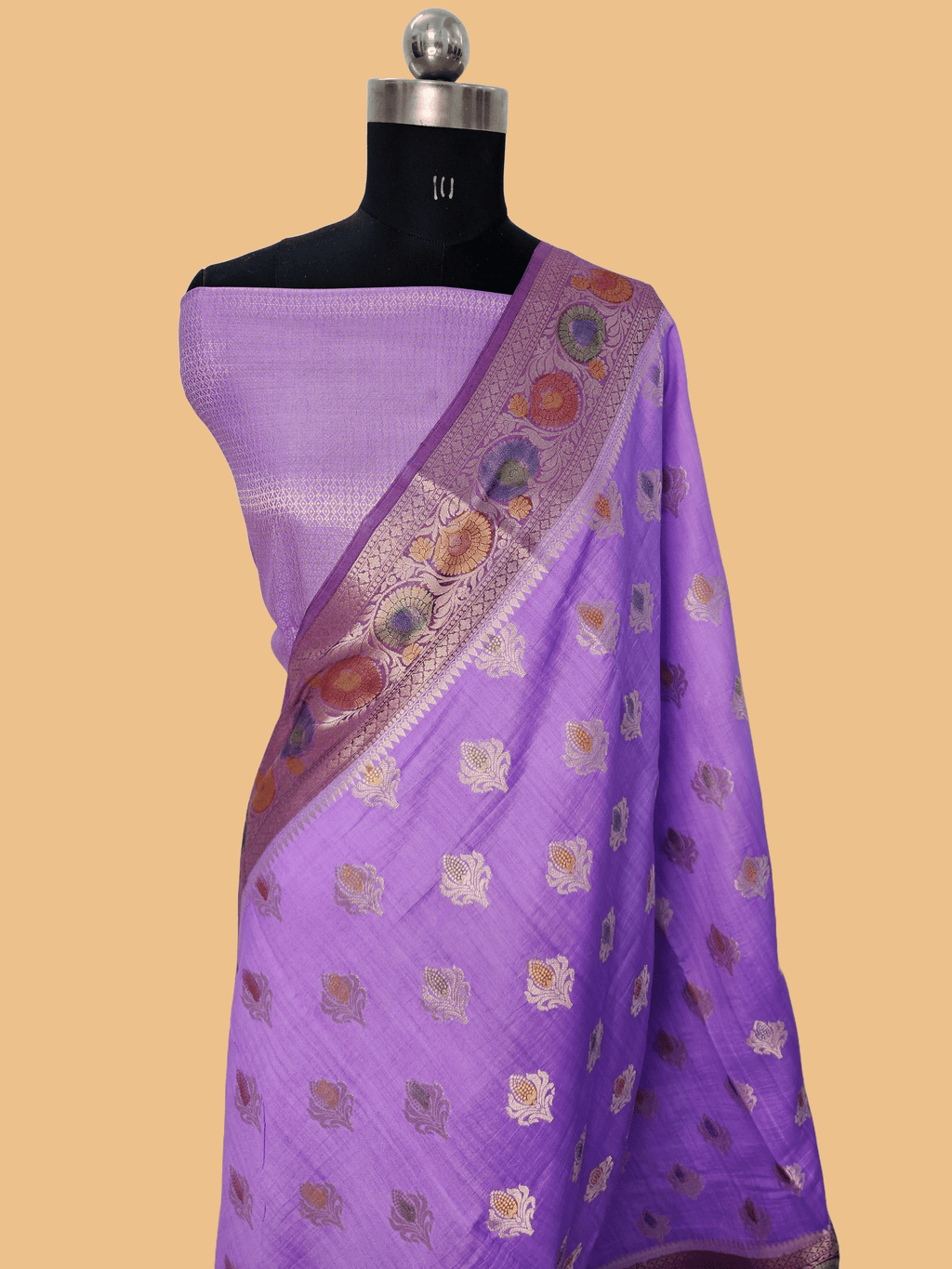 Pure Chiniya Silk Woven Buta Handbrush Banarasi Saree in Lavender