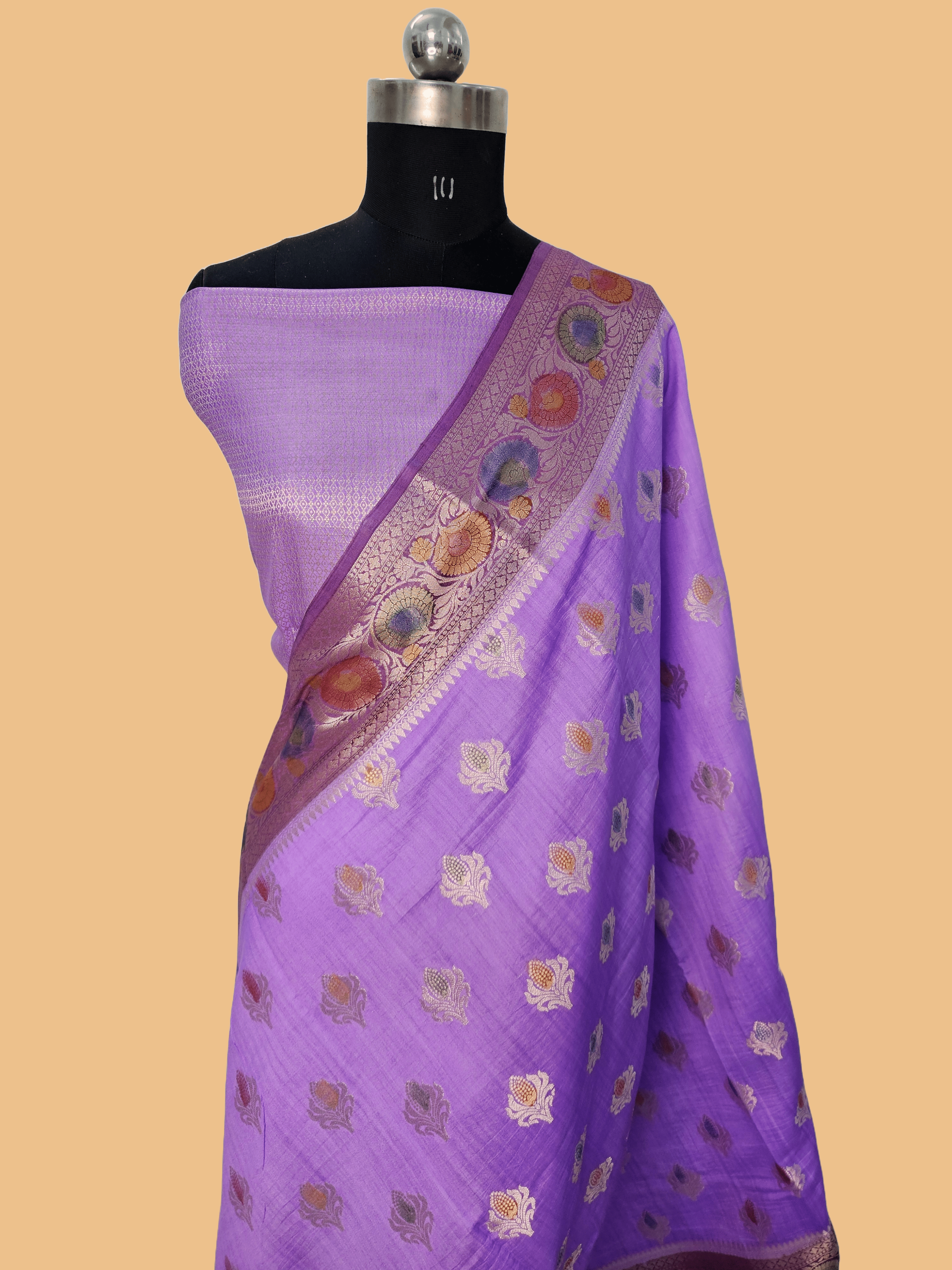 Pure Chiniya Silk Woven Buta Handbrush Banarasi Saree in Lavender