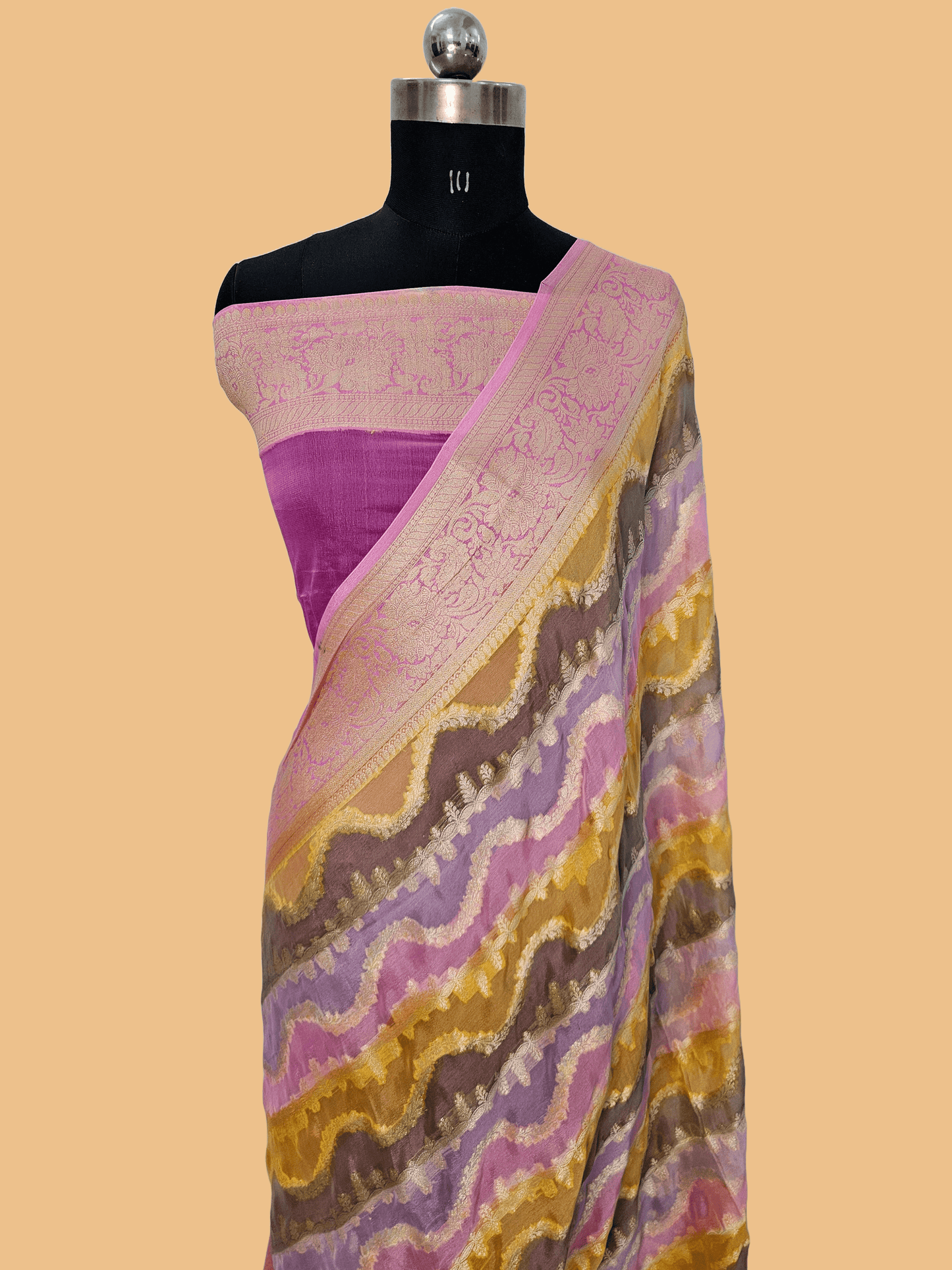 Pure Chiffon Rangkat Handbrush Banarasi Saree