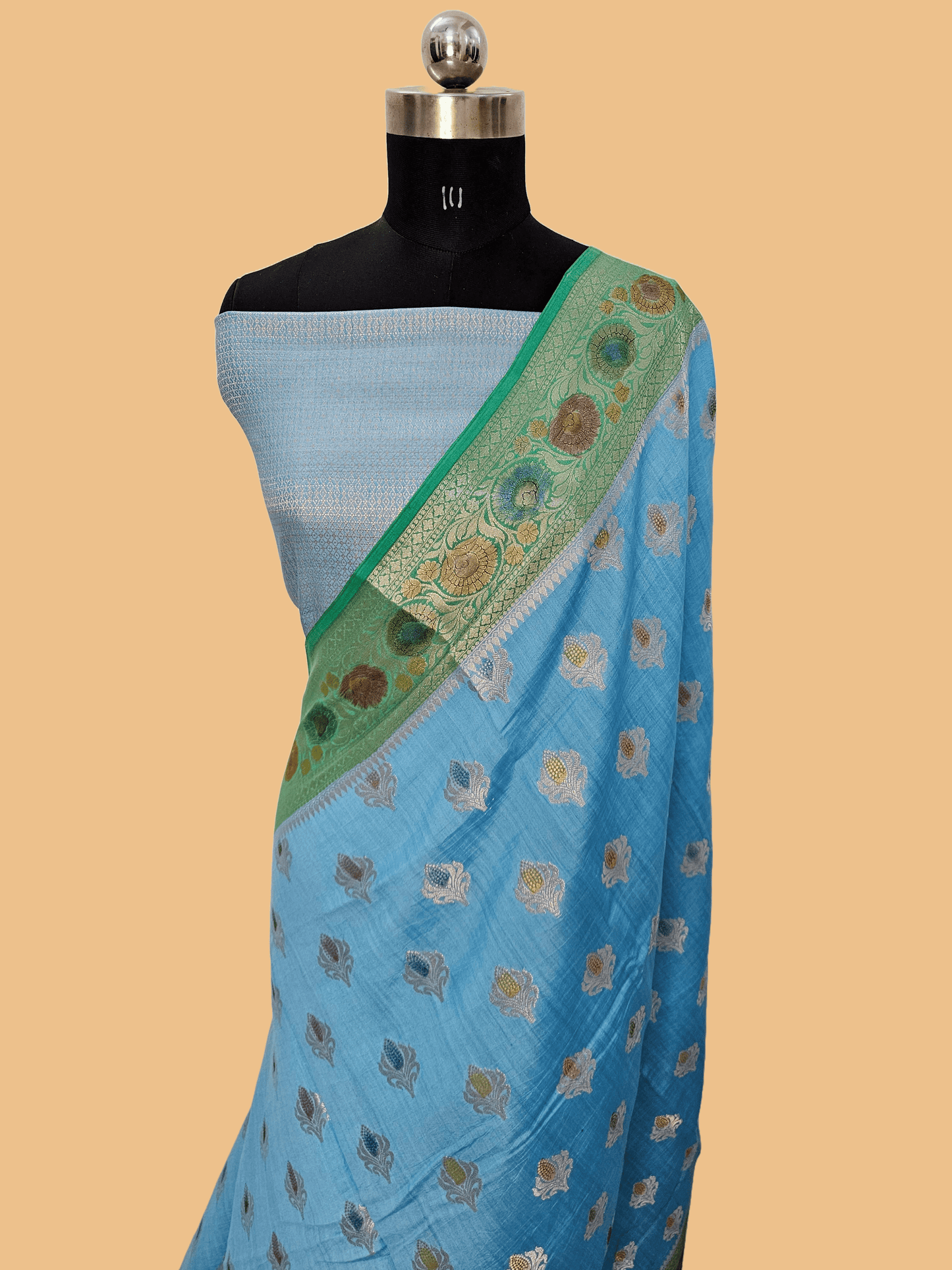 Pure Chiniya Silk Buta Handbrush Banarasi Saree in Sky Blue