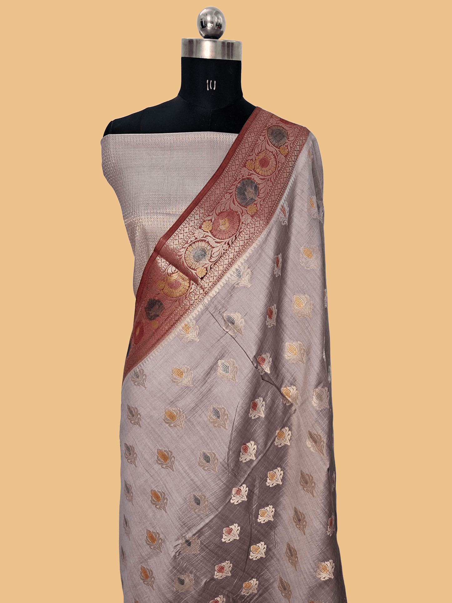 Pure Chiniya Silk Woven Buta Handbrush Banarasi Saree