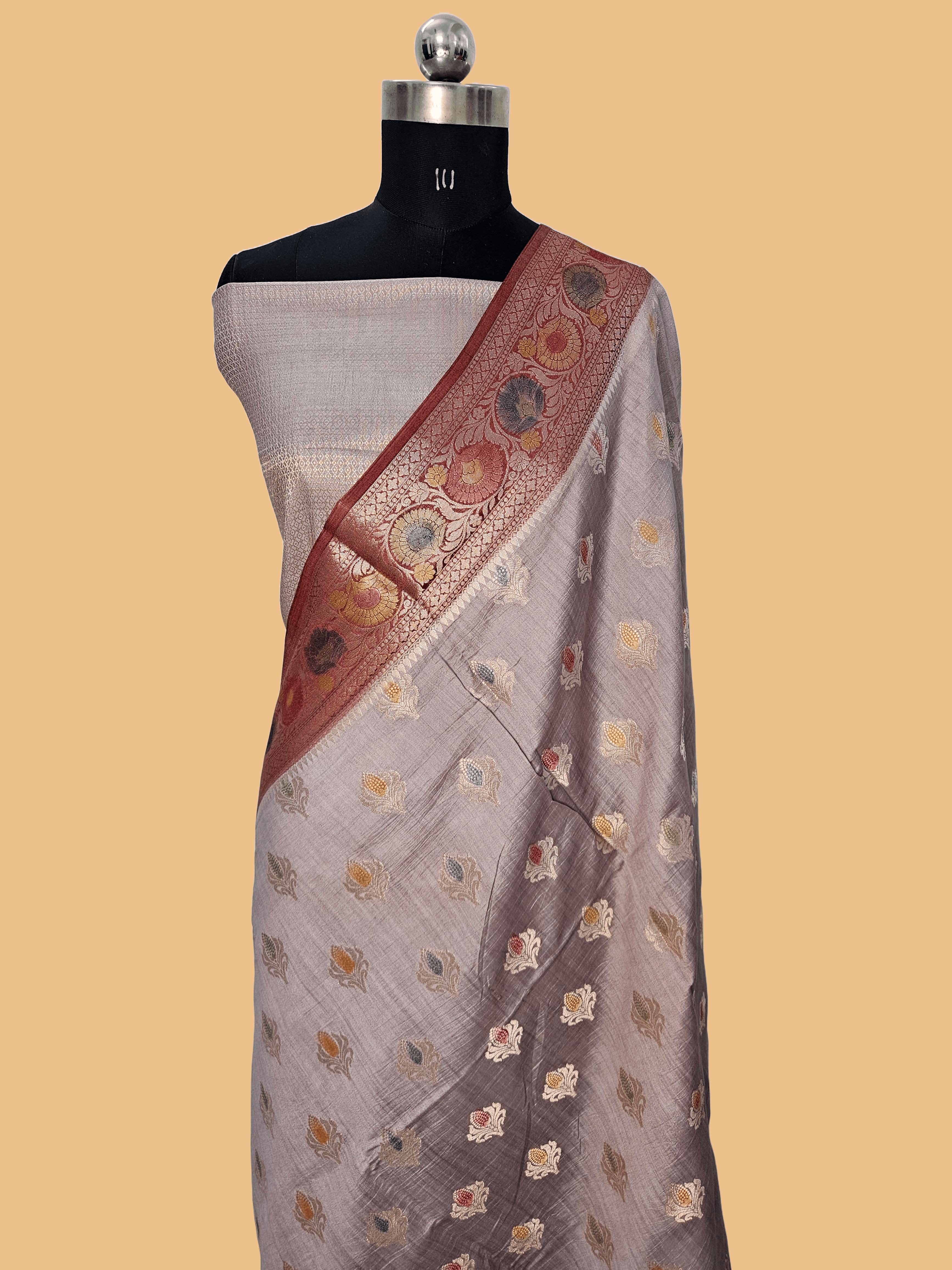 Pure Chiniya Silk Woven Buta Handbrush Banarasi Saree