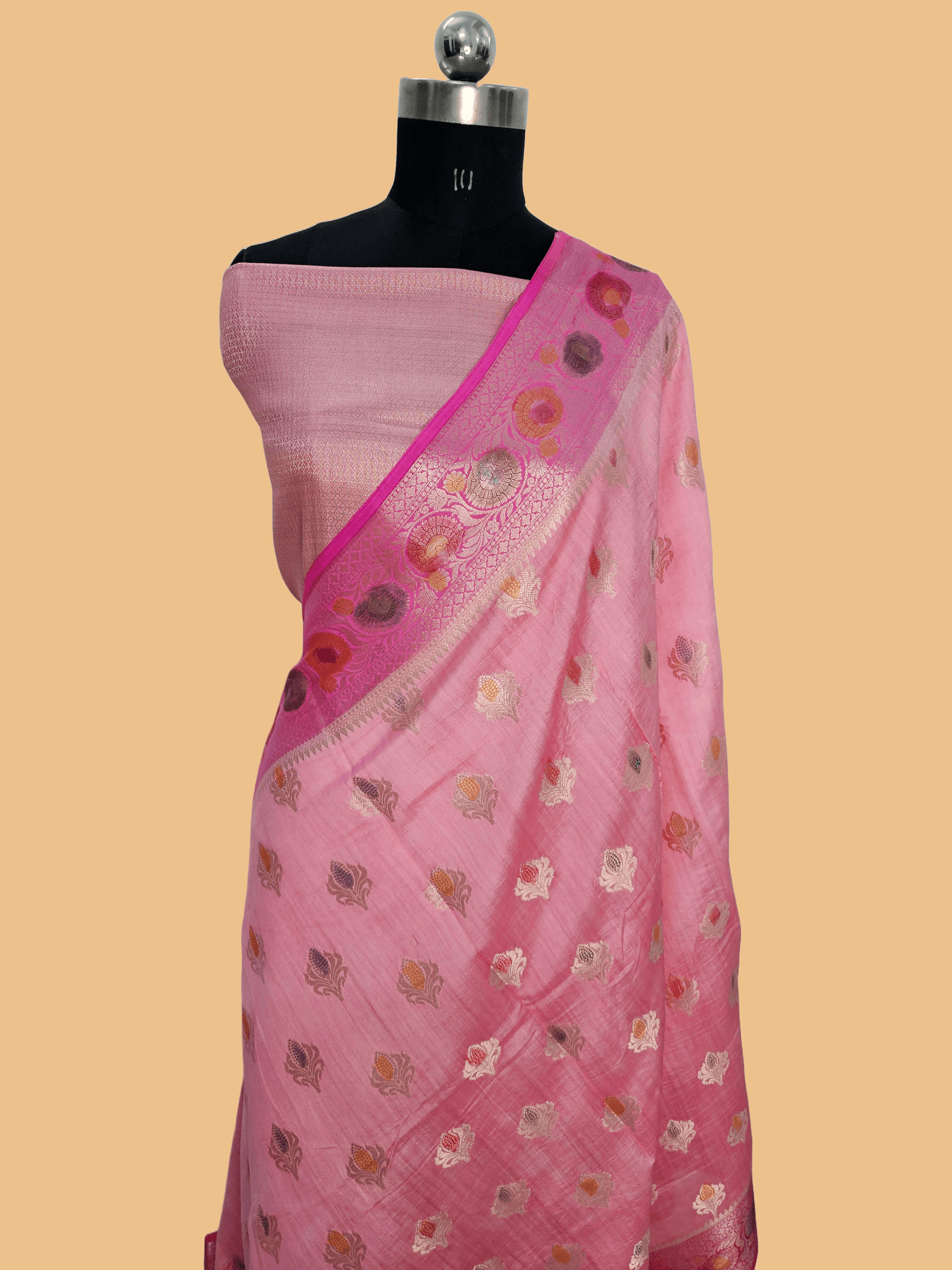 Pure Chiniya Silk Woven Buta Handbrush Banarasi Saree