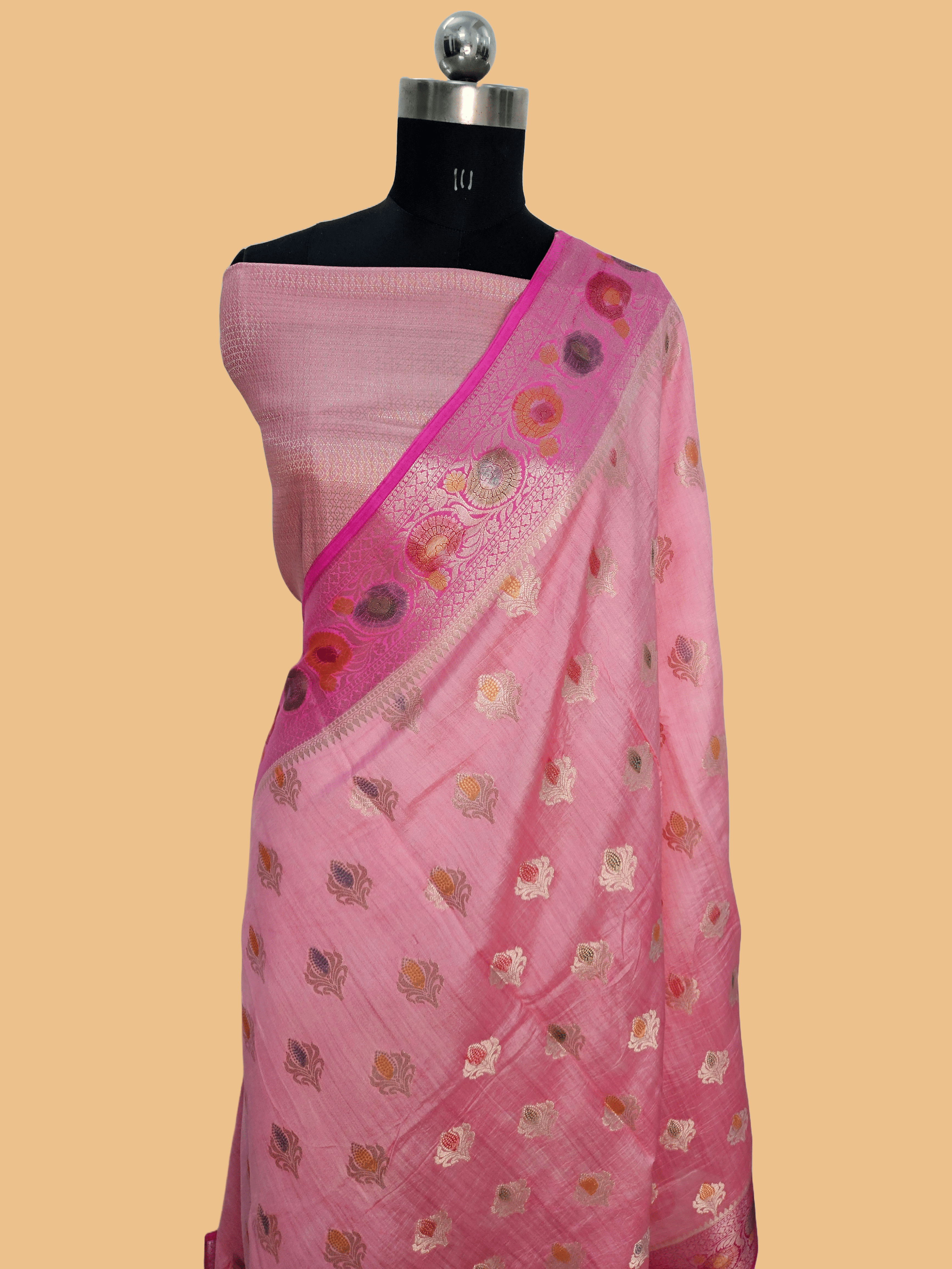 Pure Chiniya Silk Woven Buta Handbrush Banarasi Saree