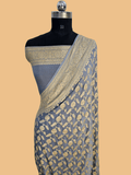 banarasi pure georgette silk woven tested zari saree in Shade of grey