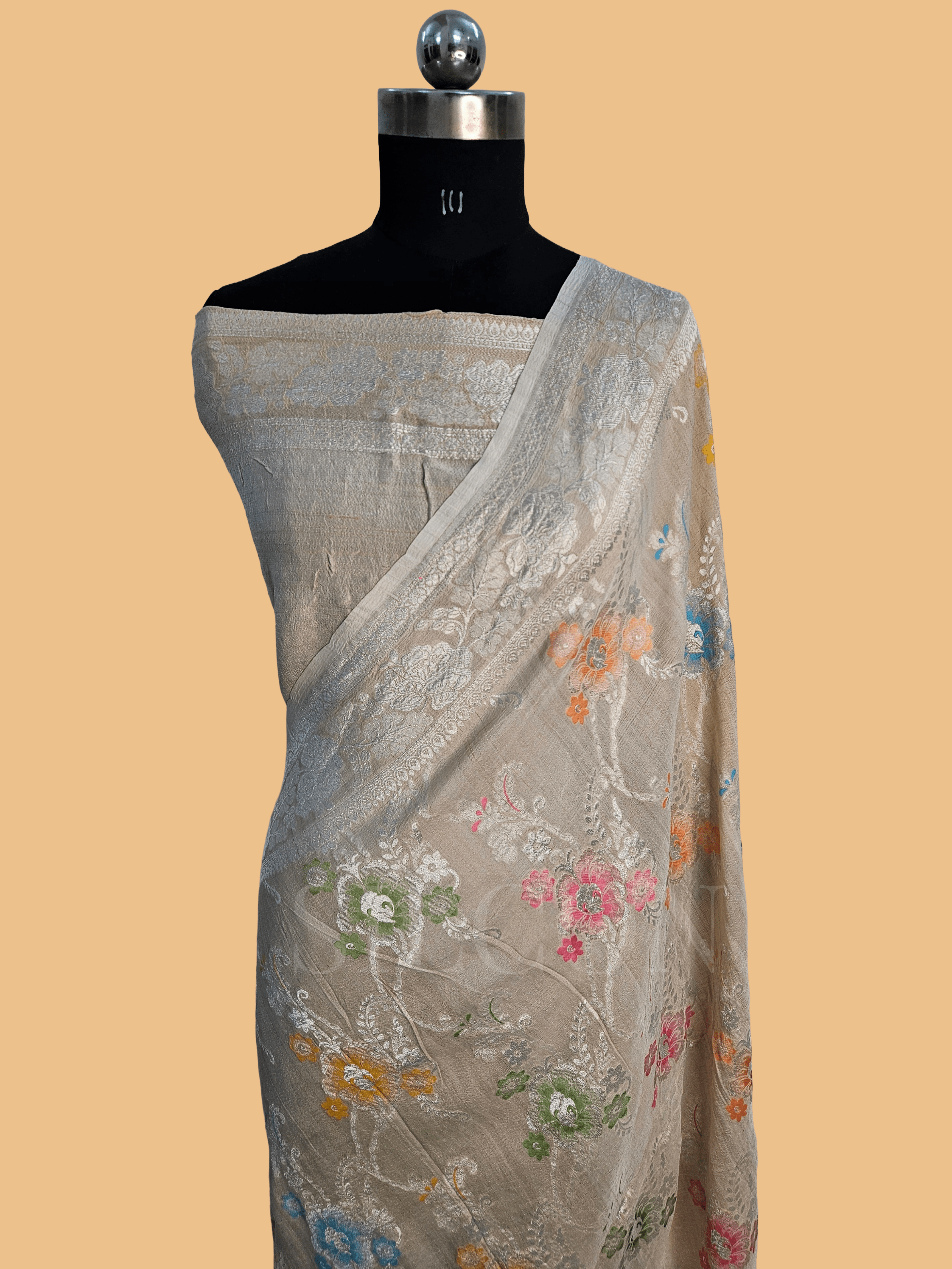 pure natural tussar silk banarasi meena woven saree