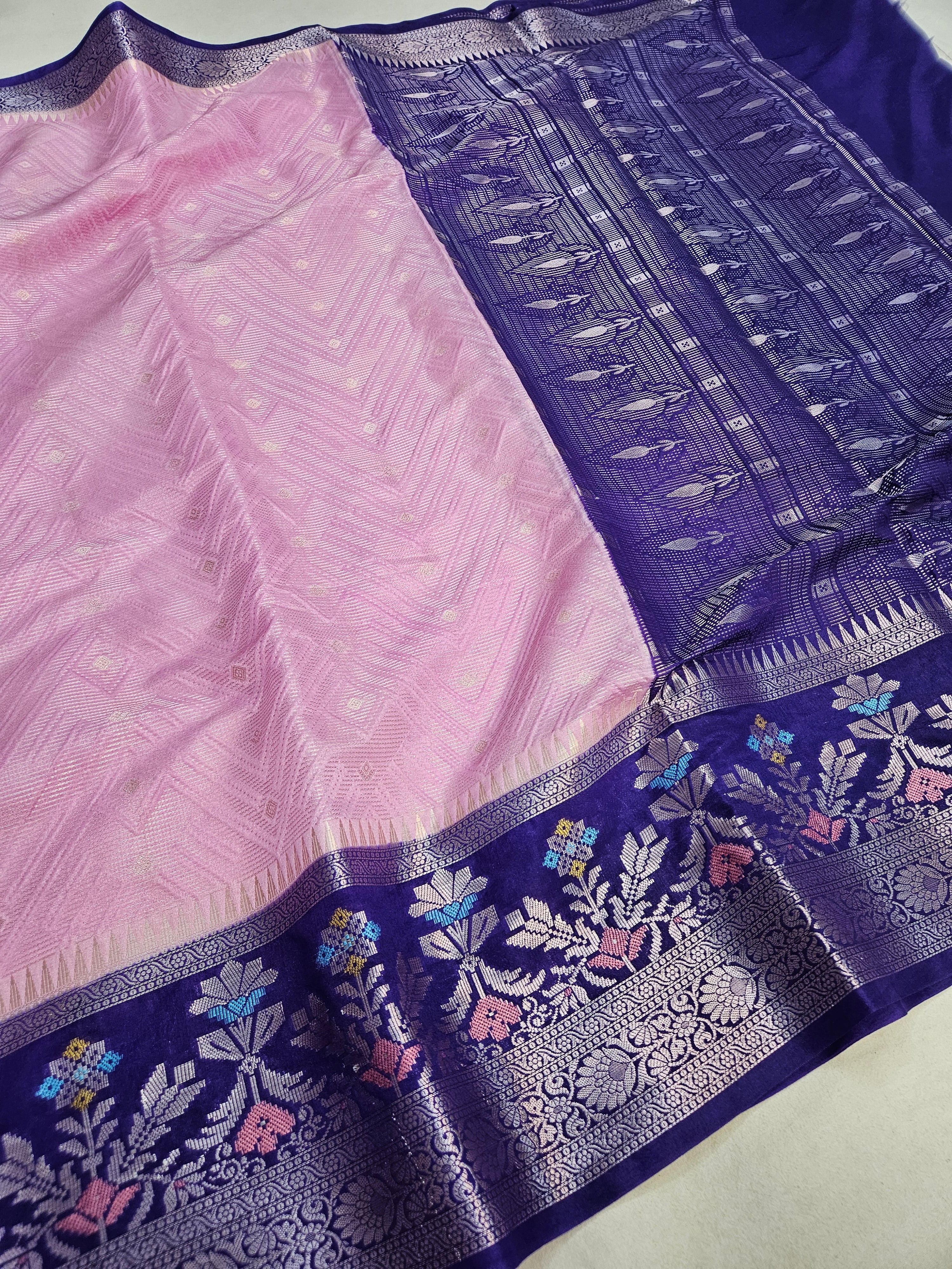 Banarasi Brocade Tilfi Meena Water Gaajri Faux Katans Woven Saree