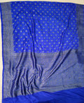 Faux Georgette Buti Banarasi Saree Faux Grey Zari With Blouse/ Royal Blue