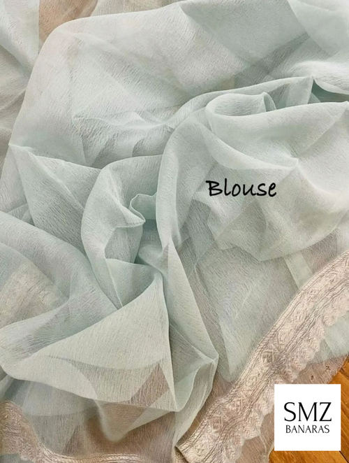 HANDLOOM PURE CHIFFON KHADDI RUPA BUTI KADHUA BANARASI SAREE- DUSTY SEAGREEN