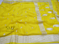 HANDLOOM PURE CHIFFON KHADDI RUPA BUTI KADHUA BANARASI SAREE/YELLOW