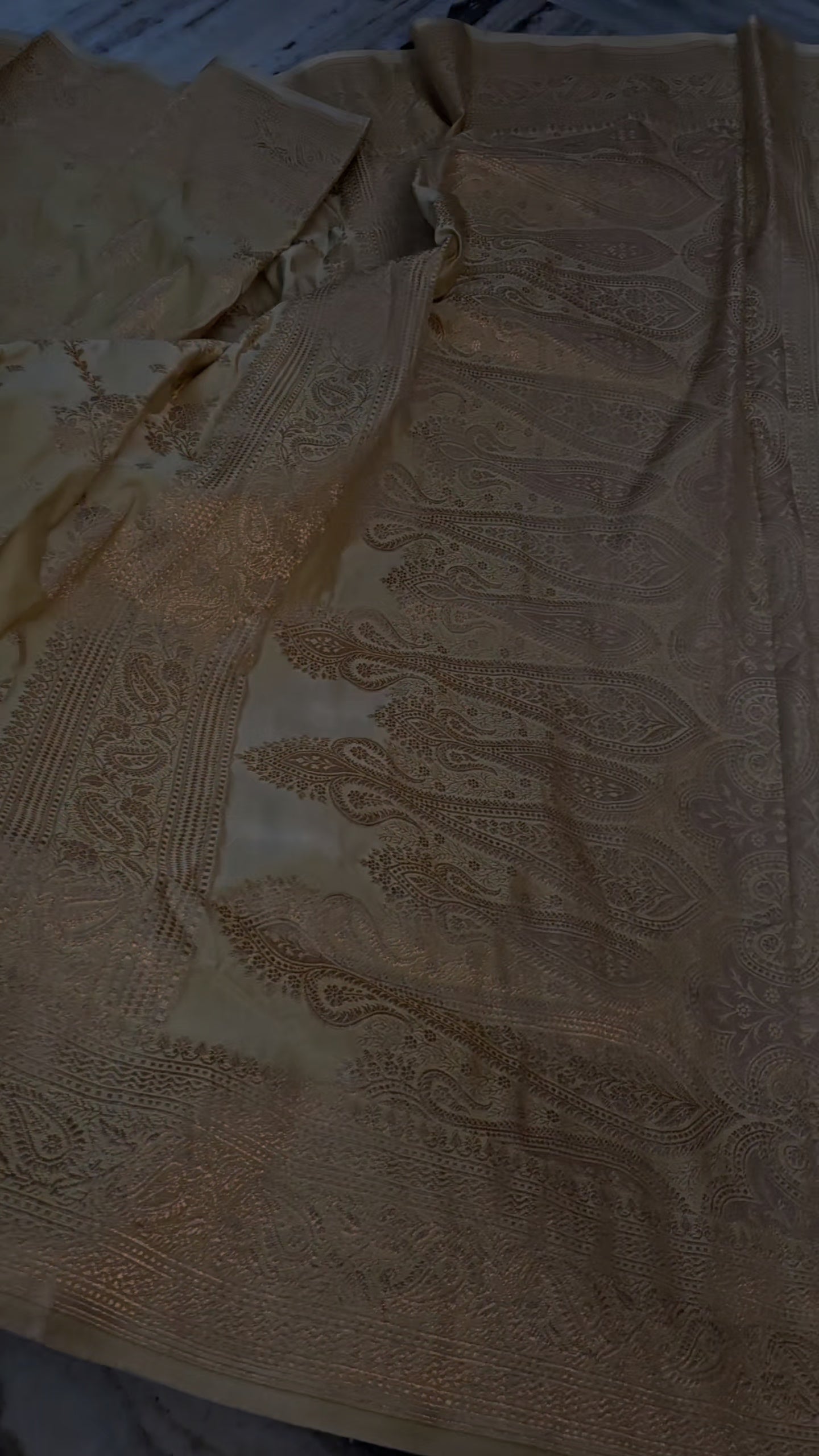 ivory cream banarasi faux Mashru katans woven saree