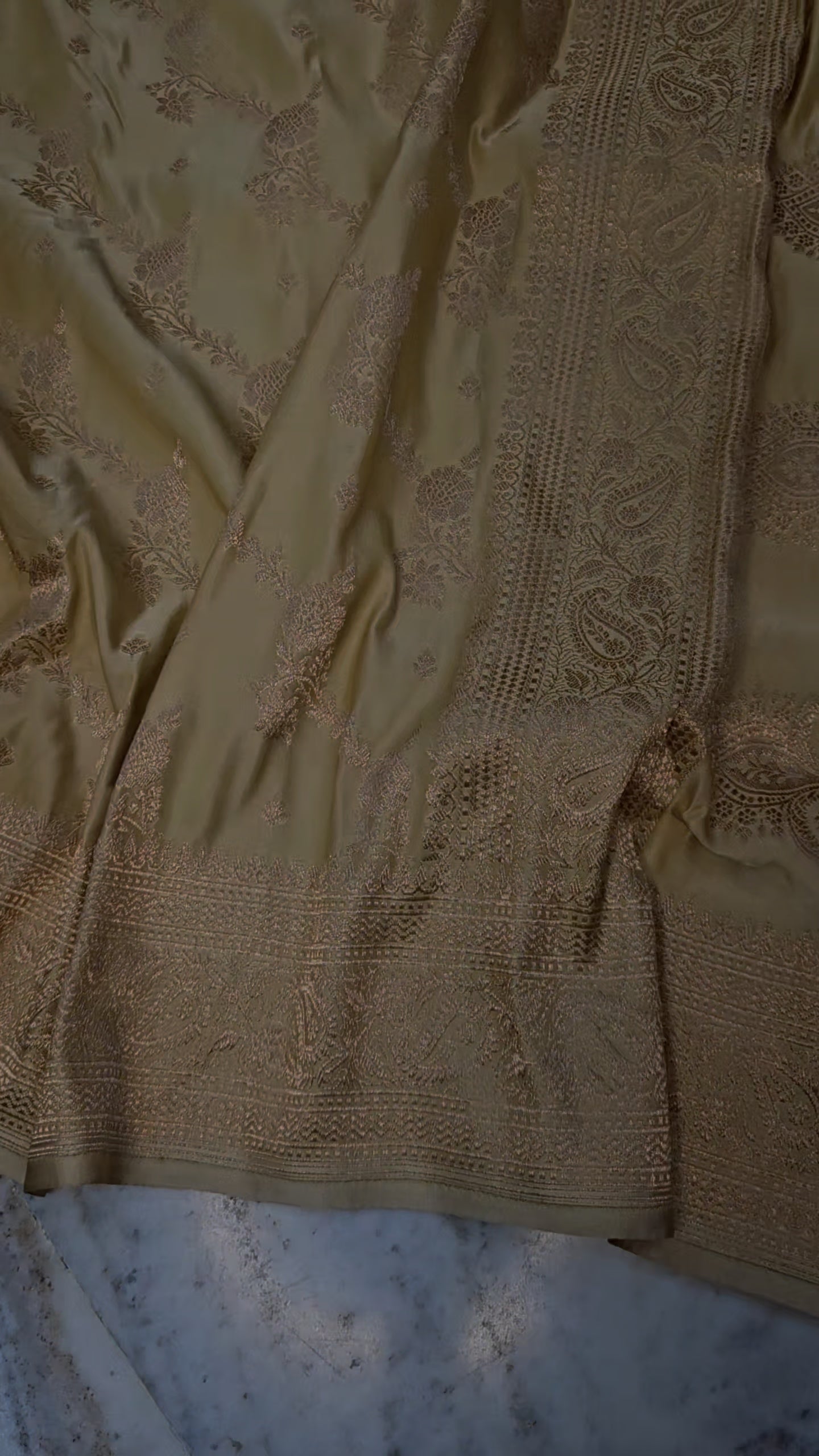 ivory cream banarasi faux Mashru katans woven saree