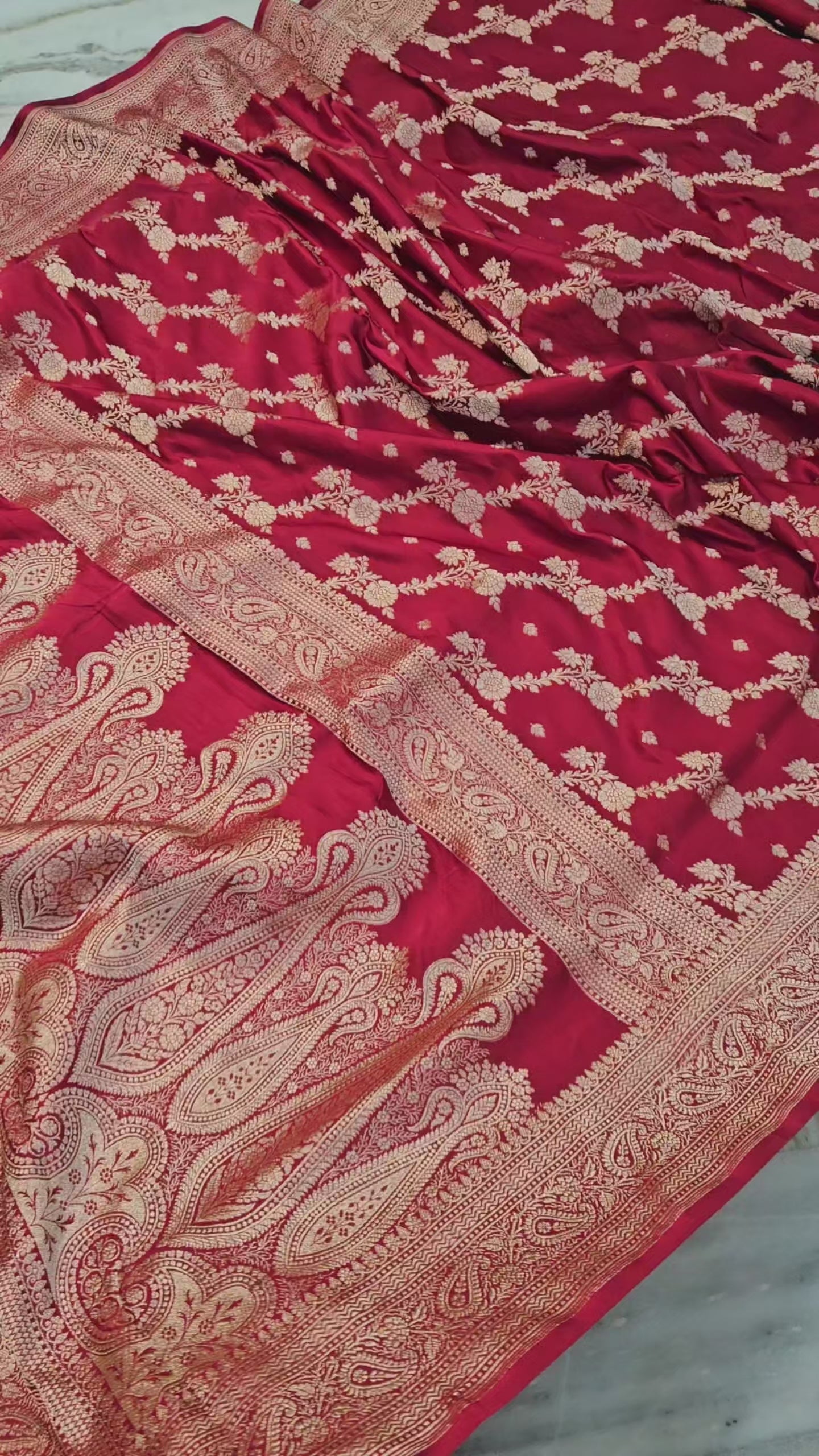 Maroon jungla banarasi faux Mashru katans woven saree