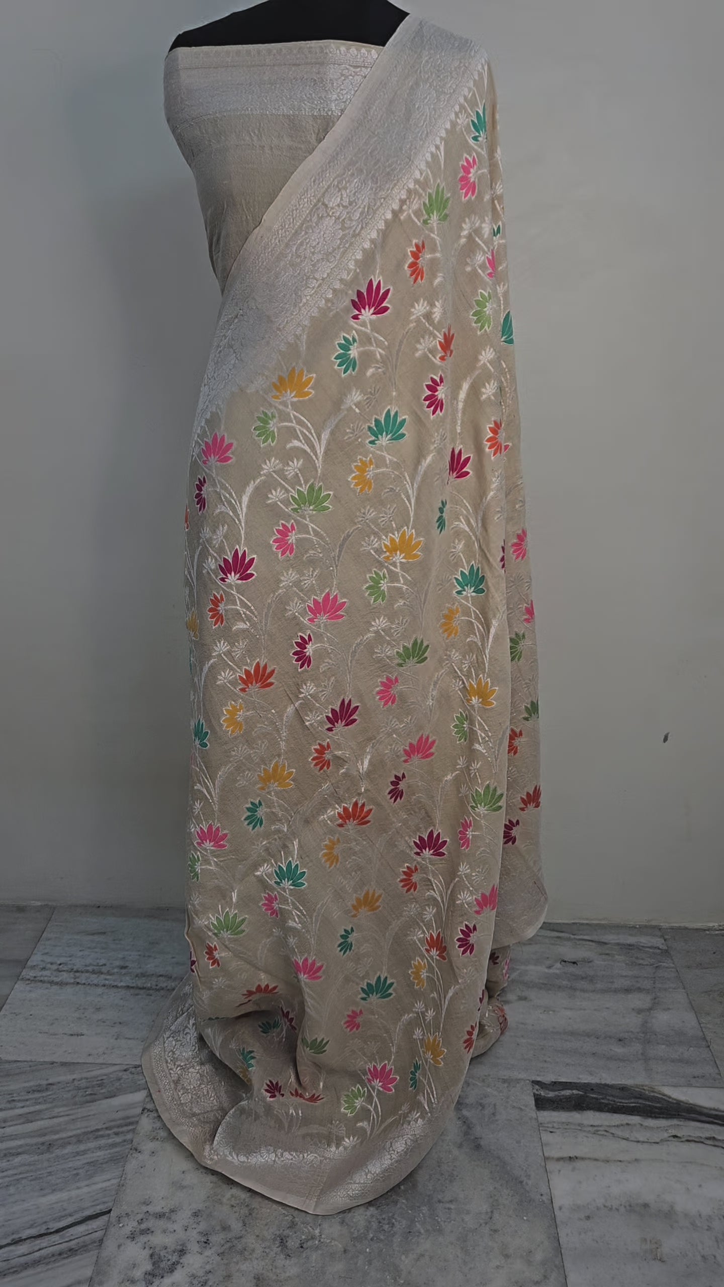 pure natural tussar silk banarasi meena woven saree