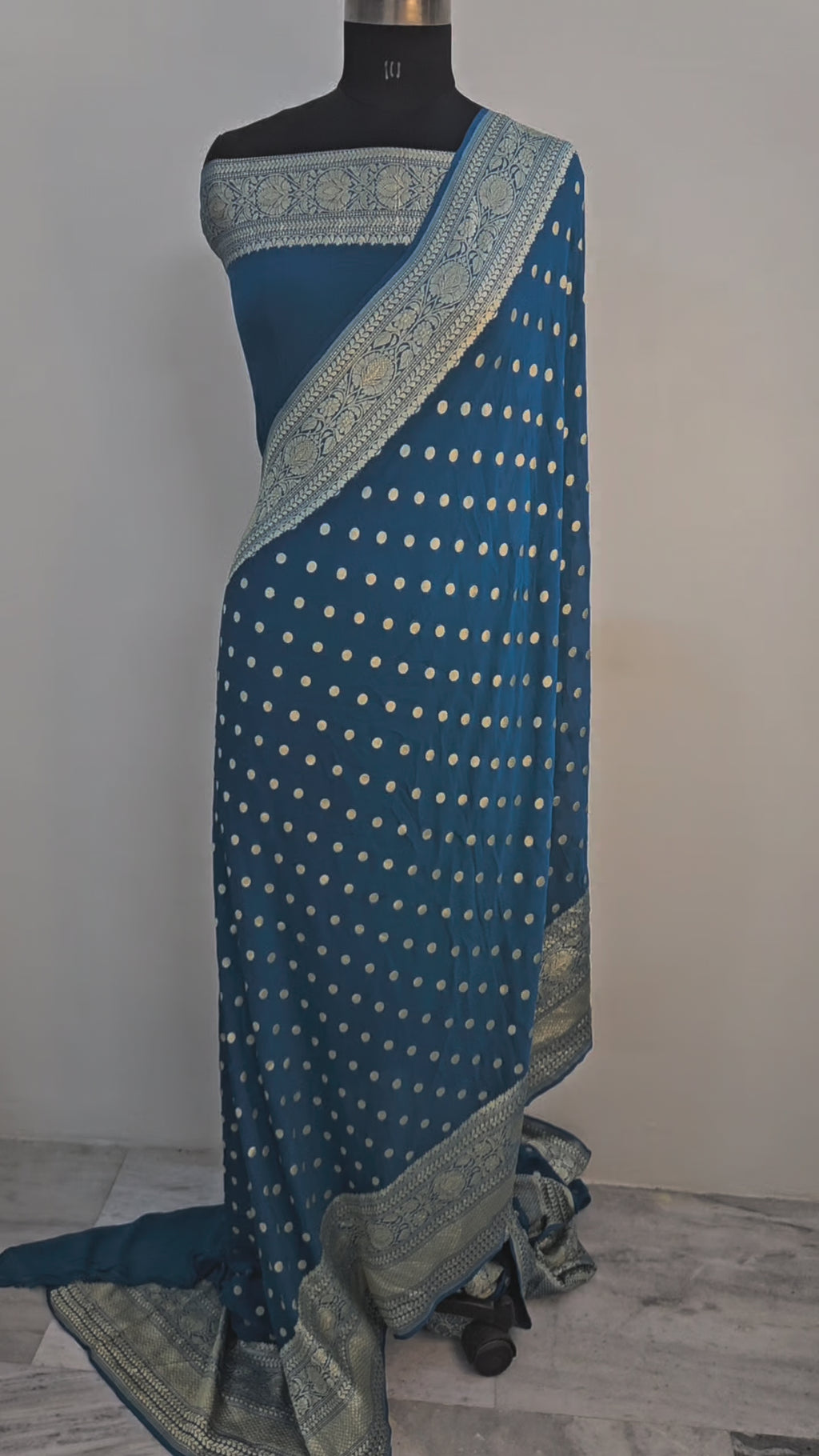 pure georgette silk buti woven tested zari banarasi saree in dusty blue