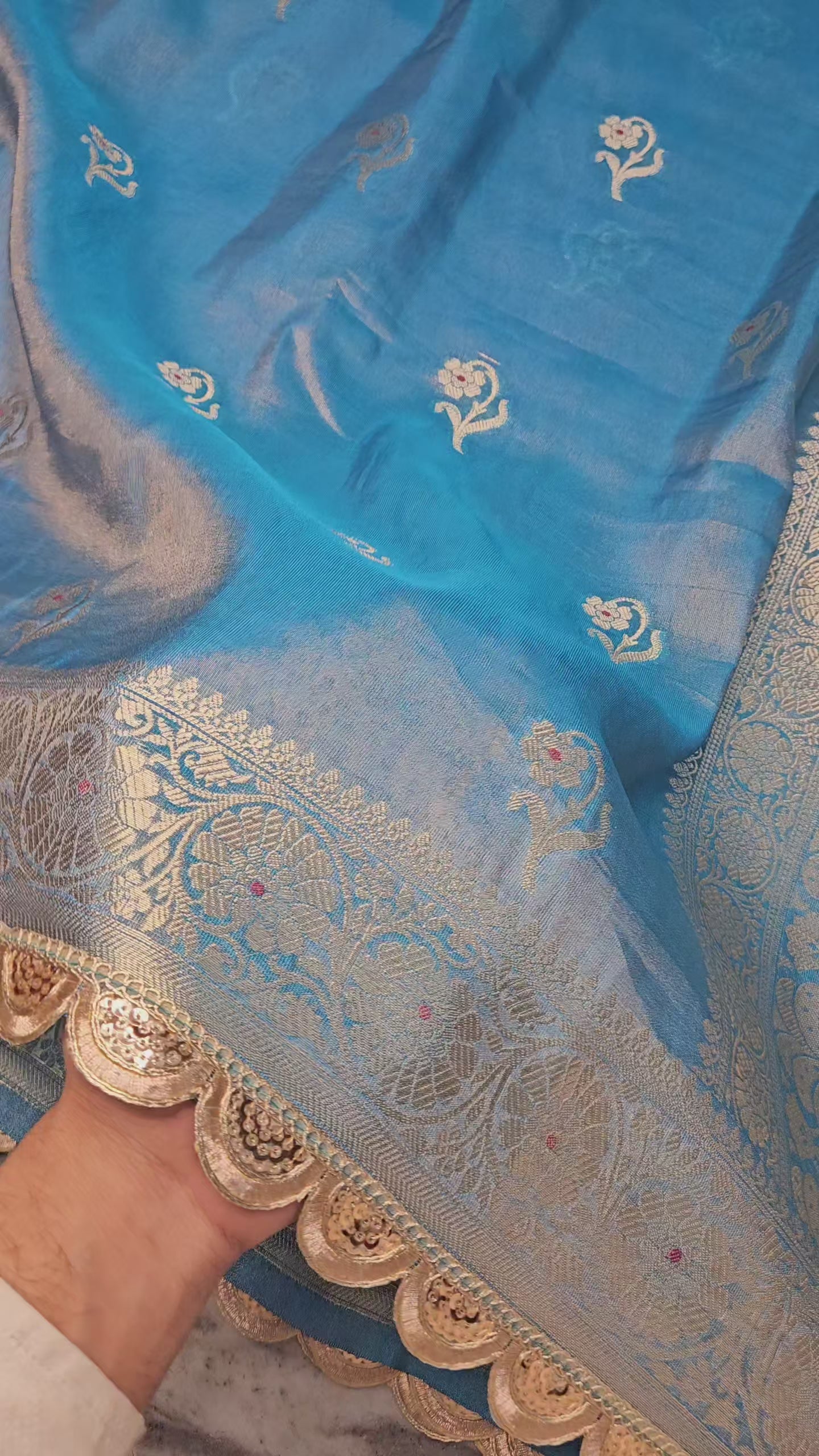 Firozi Blue Rajkumari Tissue Banarasi Silky Riwaayat faux Saree